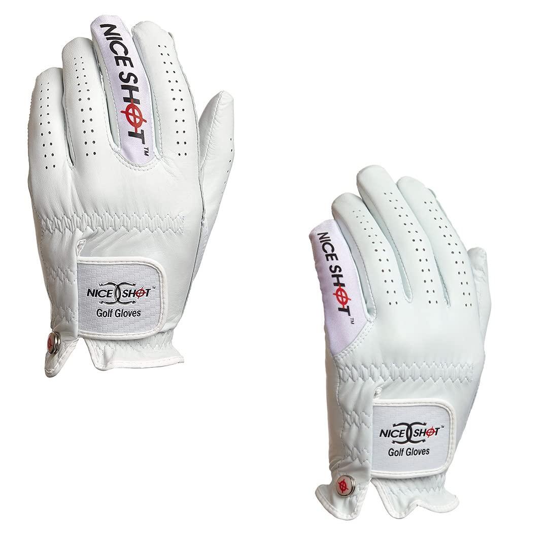 Nice Shot Nice Shot Premium White Cabretta Leather Golf Glove Bundle - The Bird and You are Nothing Pinkie Men\'s Right Hand Large