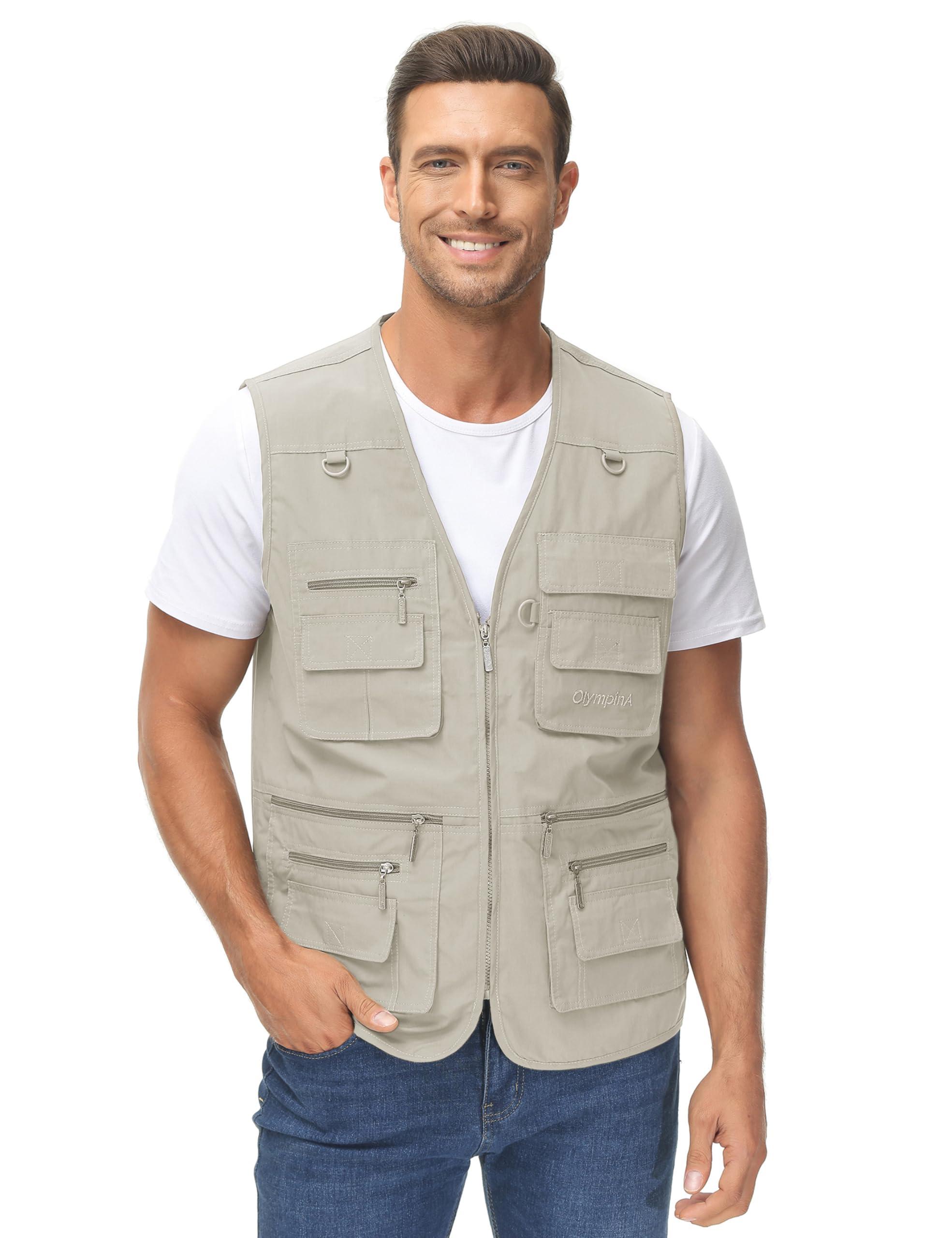 Lentta Lentta Men's Fishing Vest Summer Outdoor Work Safari Photo Cargo Vest 14 Pockets(PoplinBeige-S)