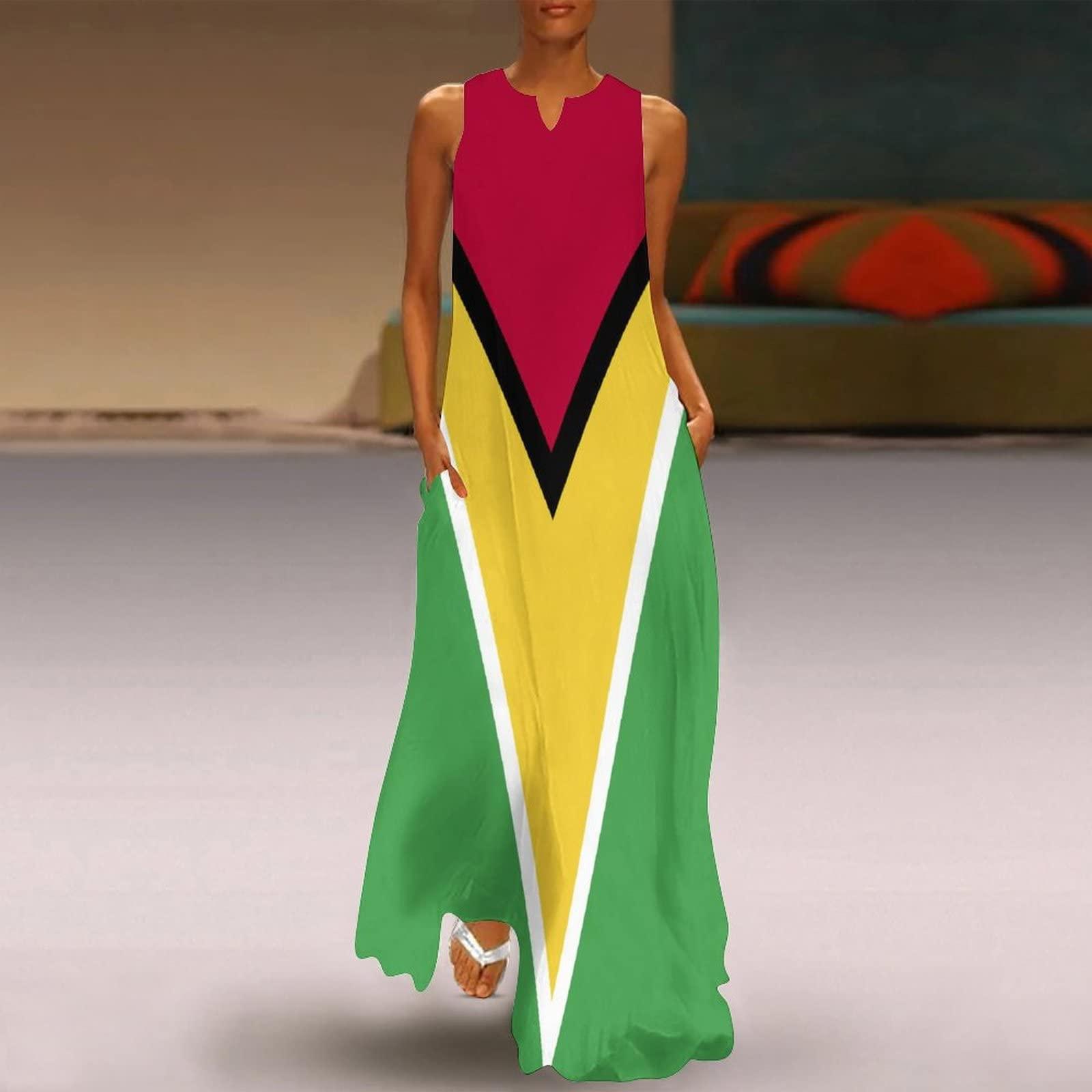 TAIZIYEAH Guyana Flag Women Casual Fashion Print Dresses for Women Summer Top L