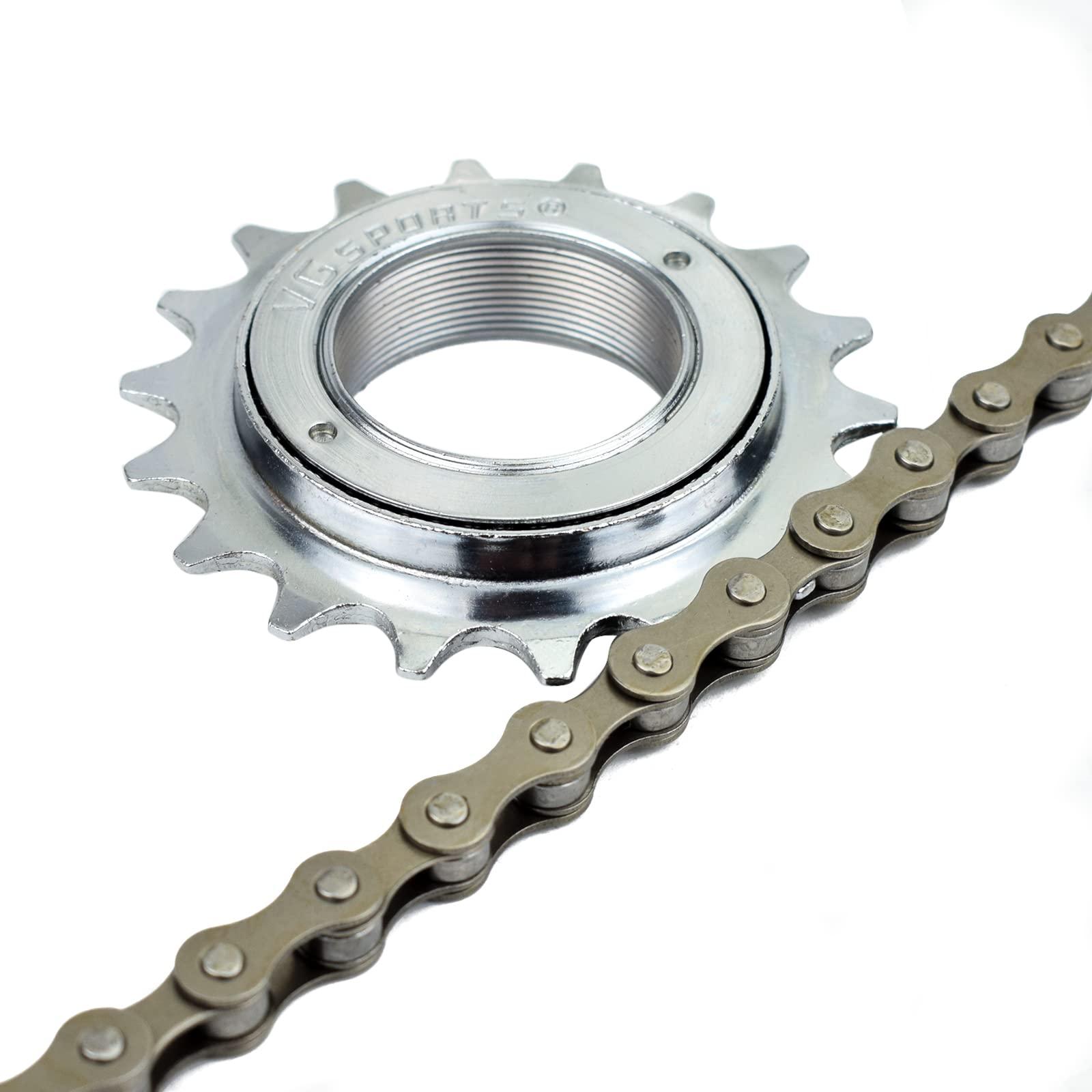 VG SPORTS VG SPORTS Single Speed Bike Freewheel, 18T Compatible with 1/2' x 1/8' Bicycle One-Speed Freewheel Threaded Type Freehub Replacement Parts (Silver)