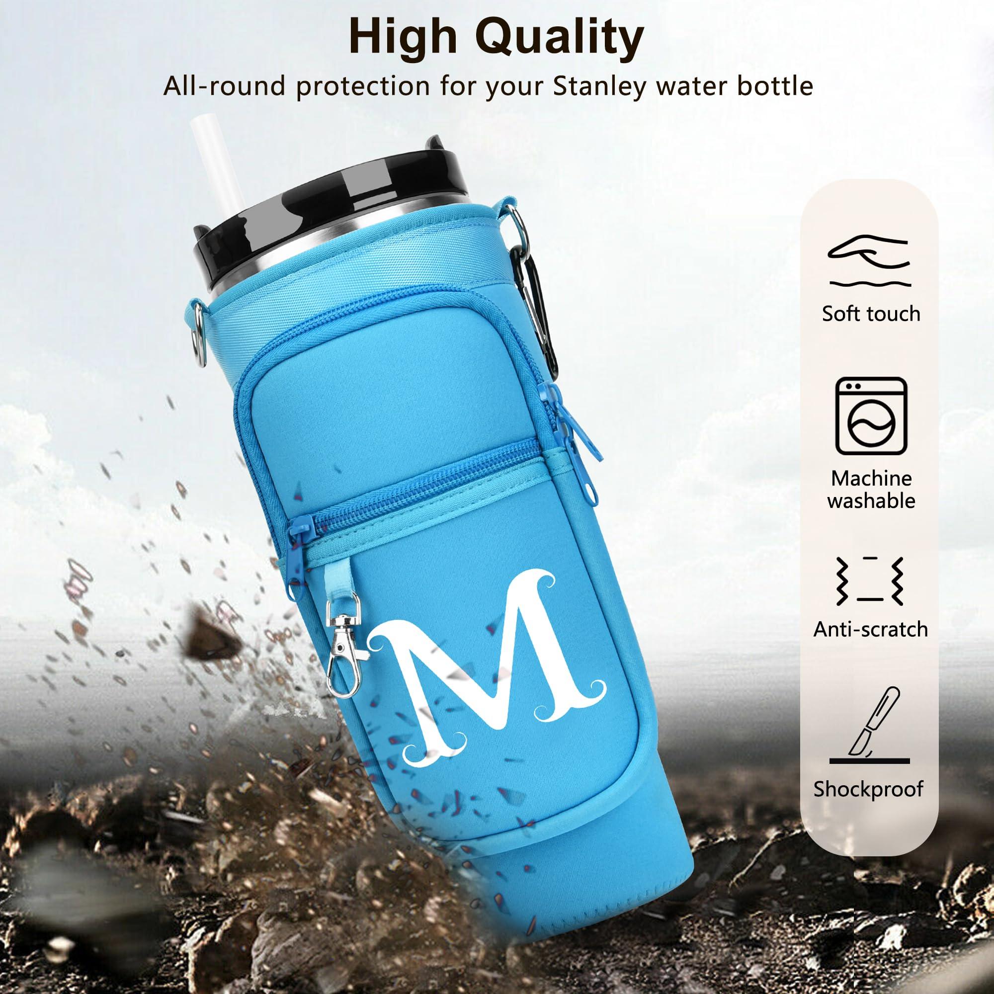 LOKASS LOKASS Water Bottle Holder with Strap for Stanley Cup 30 oz Tumbler with Handle, Personalized Initial Gift, Water Bottle Carrier Bag with Phone Pocket & Carabiner for Stanley Cup Accessories
