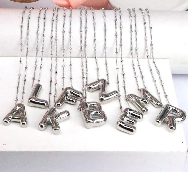 DIOWUS DIOWUS Bubble Letter Necklace For Women,Dainty Balloon Initial Necklaces 18k Gold Plated Chain Pendant Alphabet Necklaces For Girlfriend Charm Simple Gift Jewelry (silver-S)