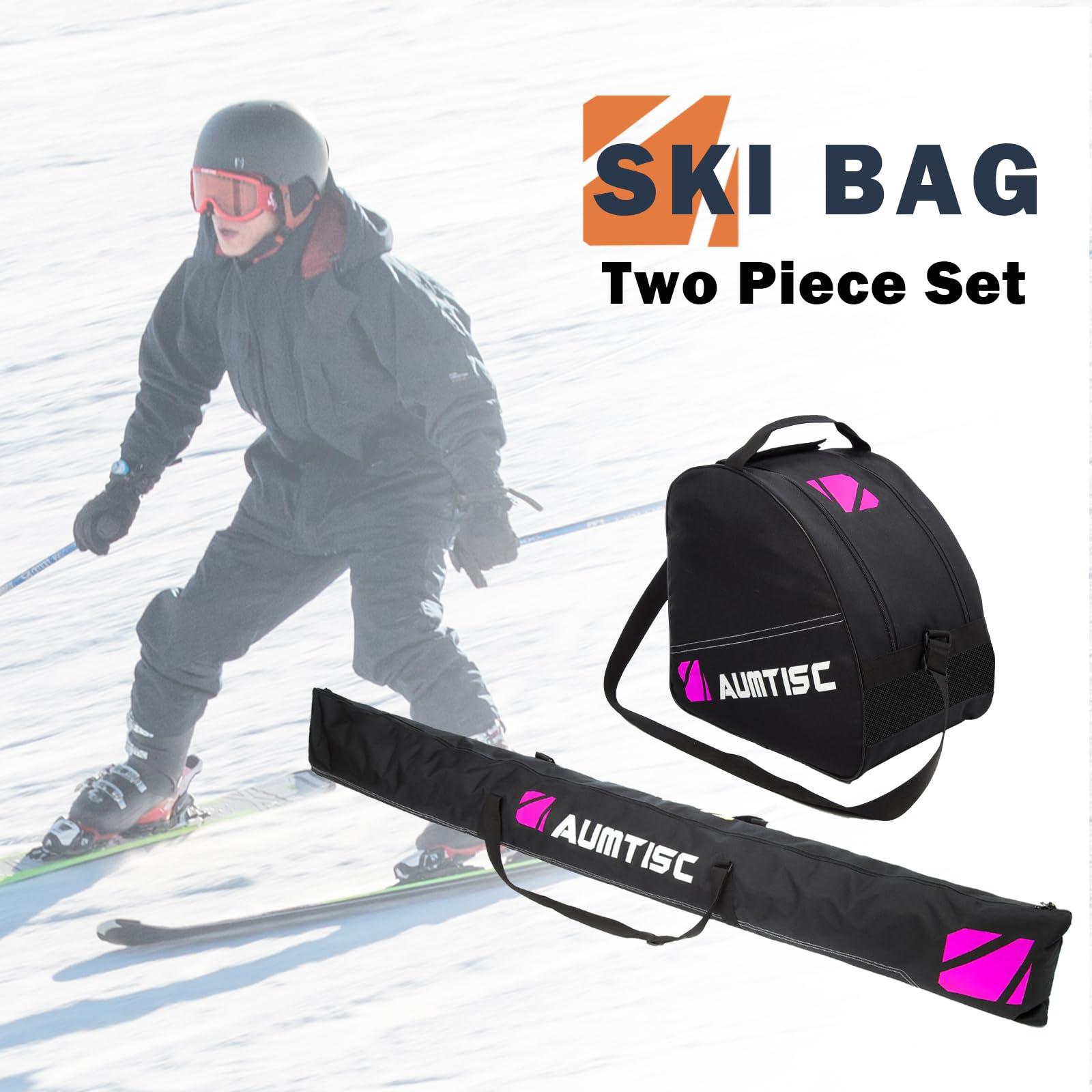 AUMTISC AUMTISC Ski Bags Padded 2 Piece Ski and Boot Bag Combo for Air Travel Flying Ski Boots Size 13 Adjustable Length Skis Bag Up to 200cm (Rose)