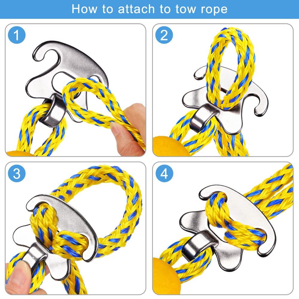 SELEWARE SELEWARE 8ft Heavy Duty Boat Tow Harness, 3 Permanent Antirust Stainless Steel Connector and Pulley for Tubing, Skiing, Wake Boarding with Waverunner, Seadoo, Jet ski