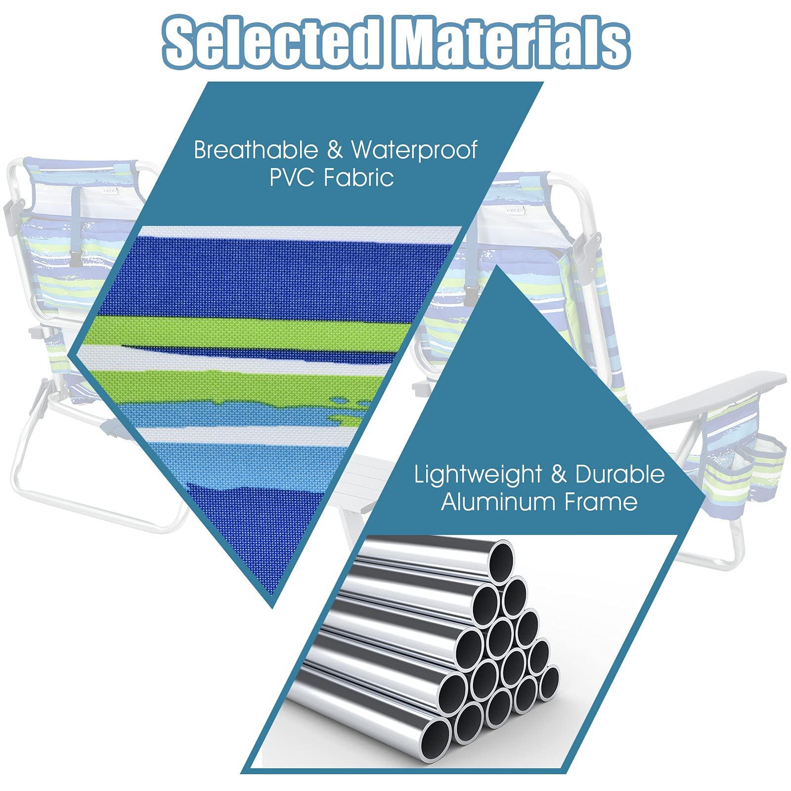 Giantex Giantex Beach Chair 4-Pack Sling Camping Chair, Sunbathing Chairs with 5 Adjustable Position, Head Pillow, Storage Bag, Towel Bar, Cup Holders, Folding Fishing Backpack Lawn Chairs