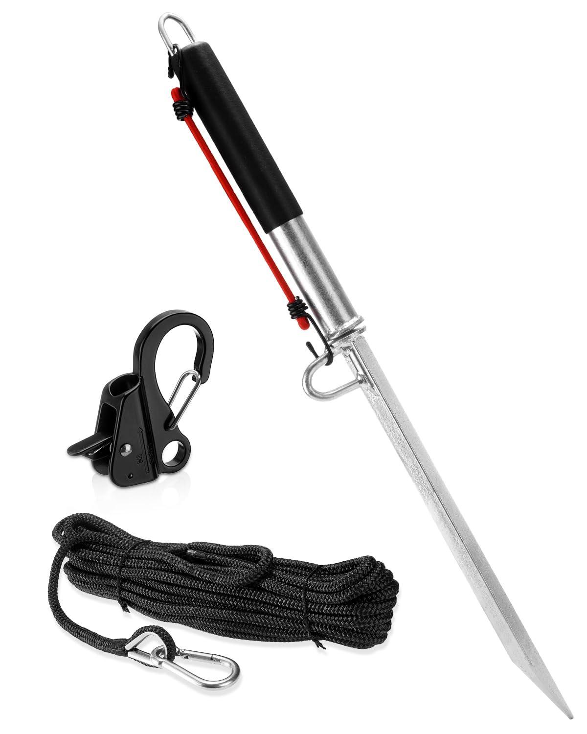 Venussar Venussar 39\'\' Sand Spike Boat Anchor Pole, with Stainless Steel Boat Anchor Hook and Boat Anchor Line 50ft, for Shallow Water Shore, Beach, Sandbar