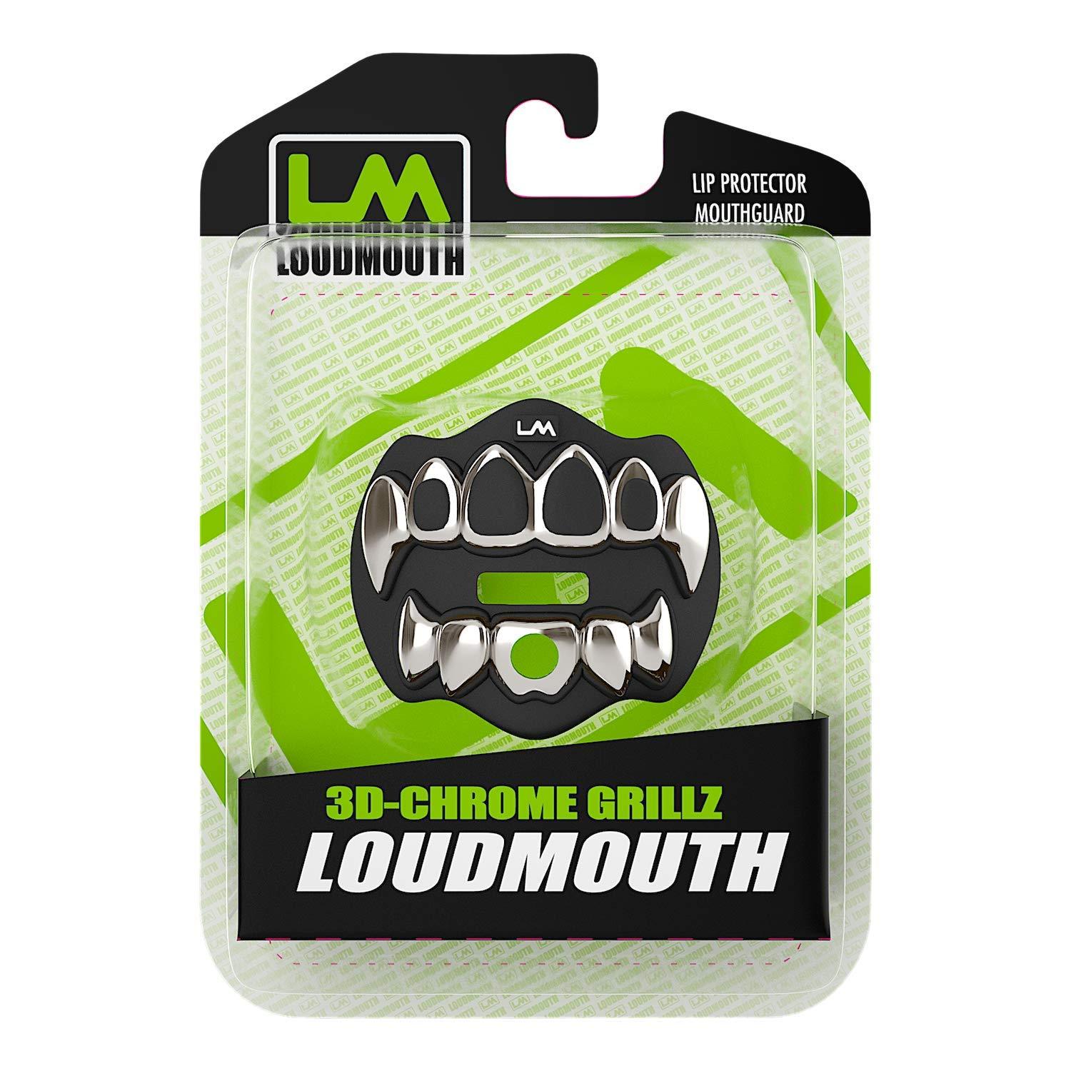 Loud Mouth Loudmouth Football Mouth Guard - 3D Chrome Grillz Football Mouthpiece, Fits Adult & Youth, Mouth Guard Football Accessories (3D Grillz - Chrome Black/Silver)
