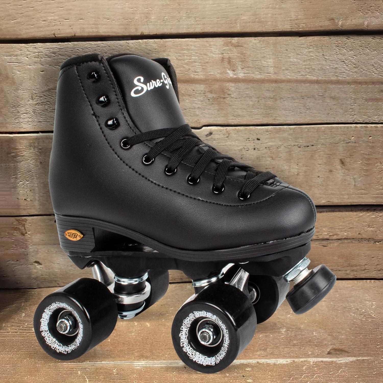 Sure-Grip Sure Grip Fame Men & Women Premium Roller Skates Black Leatherette | Stylish Skates for Indoors - Double Structure, Stronger Grip, Extra Long Laces - Suitable for Beginners