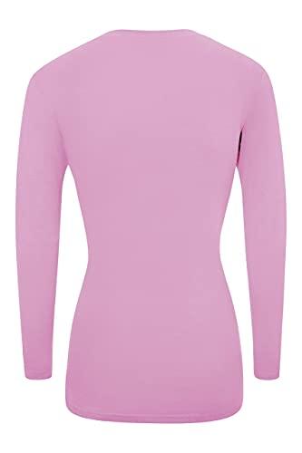 ACTIVE UNIFORMS Women's Under Scrubs Long Sleeve T-Shirt Comfort V-Neck Medical Underscrub Tee -Super Soft and Stretchy (Pink, Large)