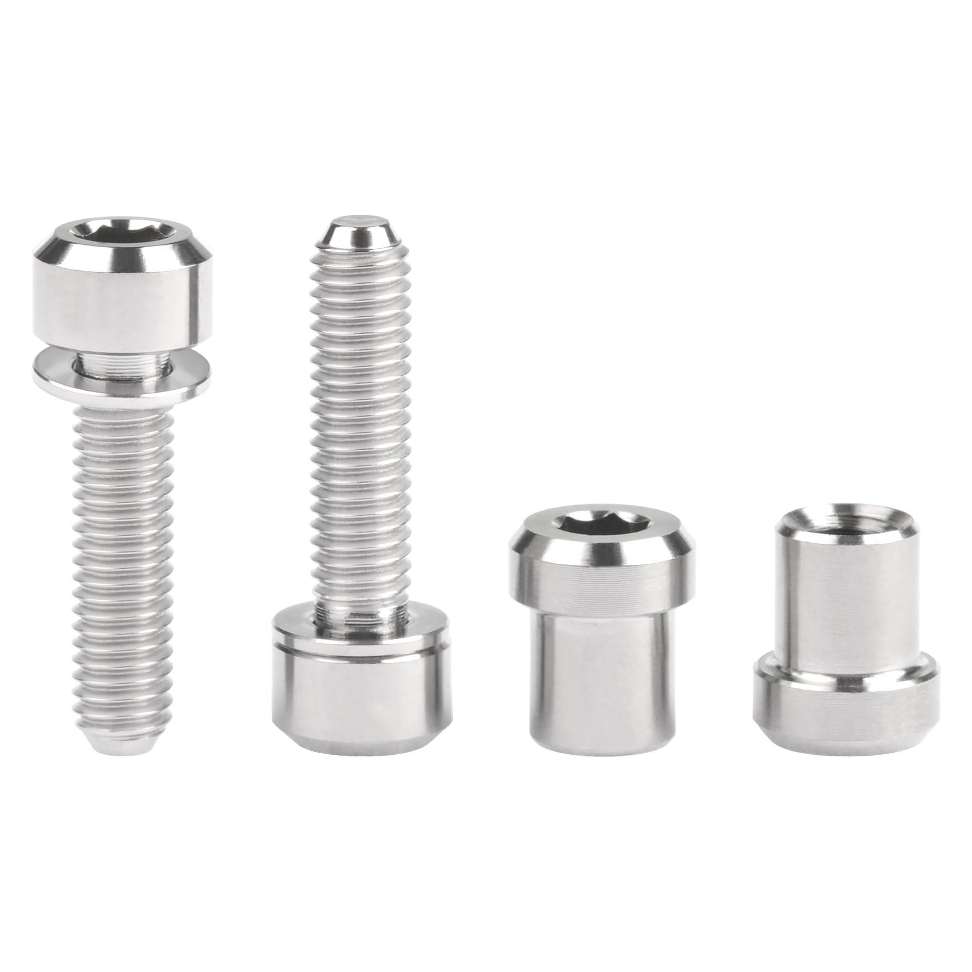 Wanyifa Wanyifa Titanium M5x16 18 20mm Bolt with Washer Hex Head Screw Steerer Clamp Nut for Bicycle Stem Front Forking Lock (Silver Square Head, M5x18mm)