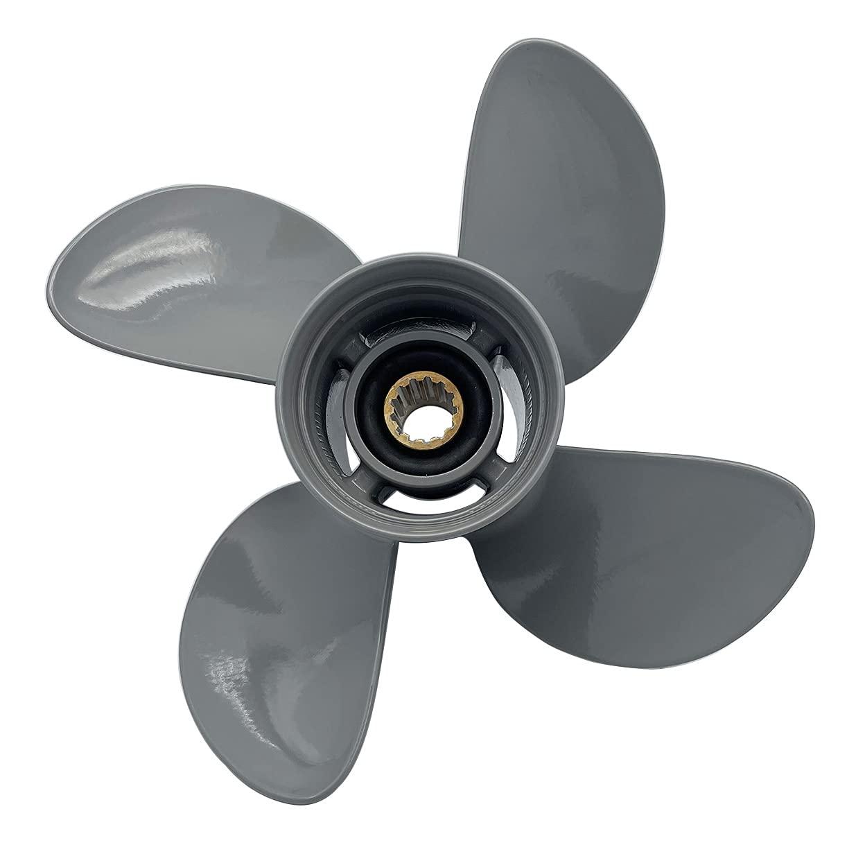 RASON-REX RASON-REX OEM Grade Aluminum Outboard 4 Blades Propeller 10.6x11 Pitch Compatible for Honda Outboard Engines 35-60HP with 13 Spline Tooth,RH