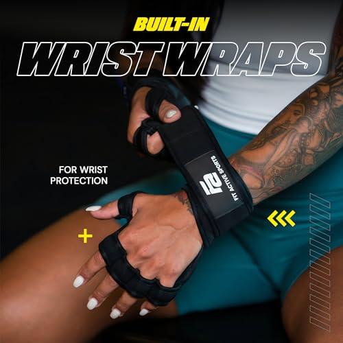 Fit Active Sports Fit Active Sports Ventilated Weight Lifting Gloves with Built-in Wrist Wraps, Workout Fingerless Gloves for Men and Women, Suitable for Gym Fitness, Cross Training, Etc | Large