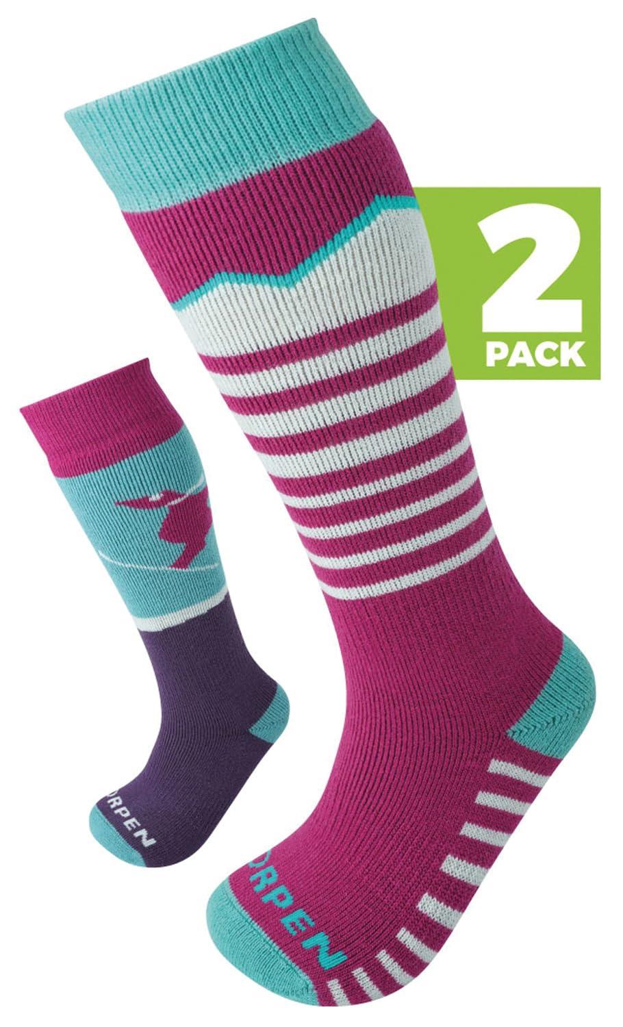 Lorpen Lorpen Kid's T1 Merino Ski Eco Sock, Great for Skiing, Eco-Friendly & Sustainable, Ultra Thick, Fully Cushioned, 2 Pack, Berry, Size Small