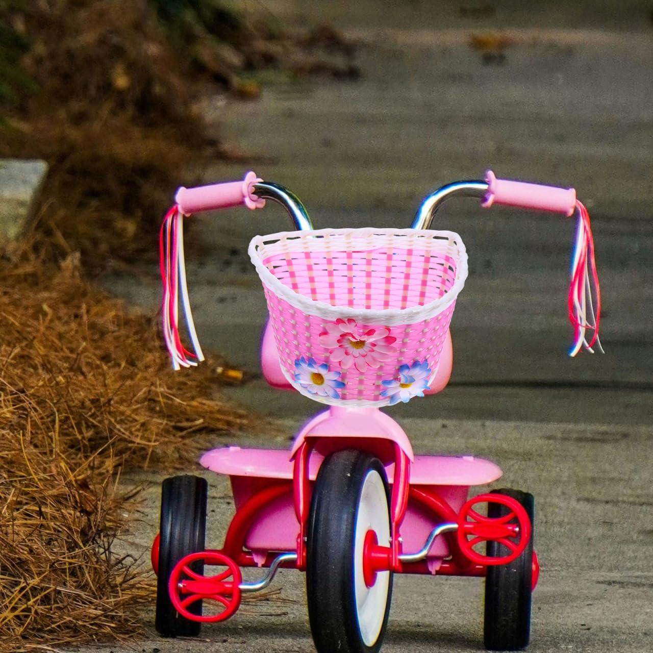 Garneck Garneck Girls Bike Basket, Basket Front Handlebar Basket with Flowers Kids Girls Bike Accessory Plastic Storage Scooter Bike Basket, 9x5.9x5.5 Inch