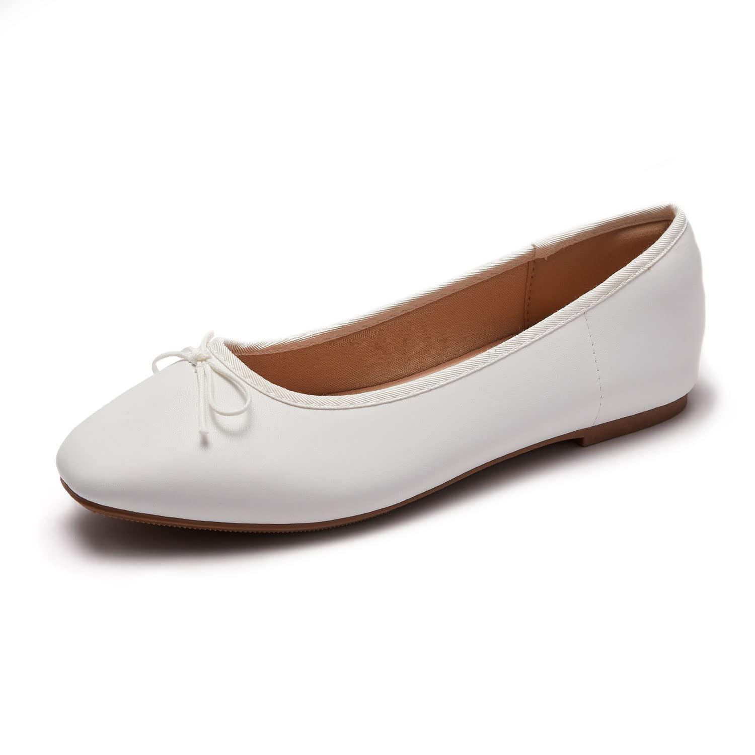 AFEETSING AFEETSING Women's Round Toe Ballet Flats Comfortable Bow Dressy Flats Shoes for Women (A-White, Numeric_8)