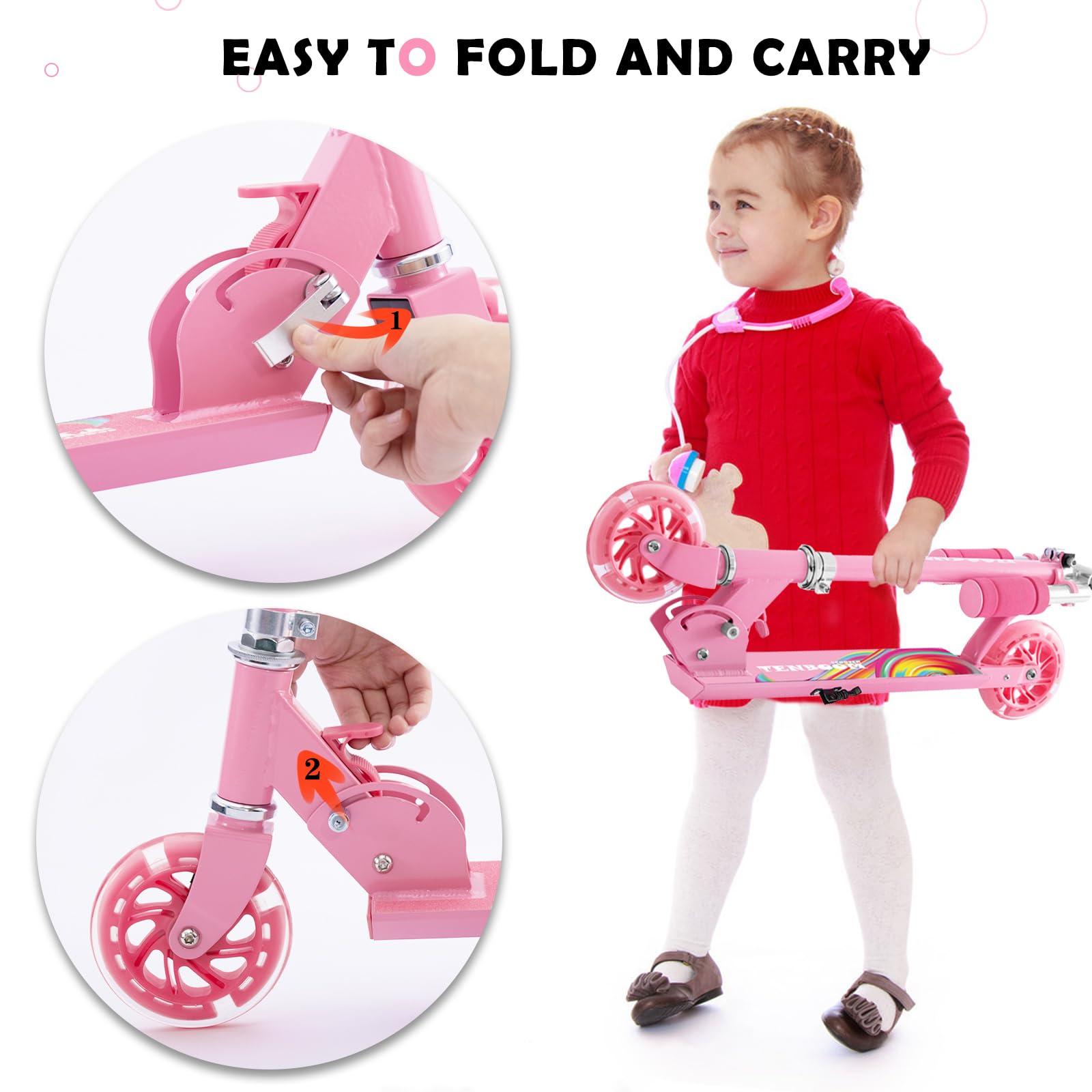 TENBOOM TENBOOM Scooter Toys for Kids Ages 6-12/3-5, Light Up Wheels Christmas Birthday Gifts for Girls Boys, Easy Folding Kids Scooter with 3 Levels Adjustable Handlebar