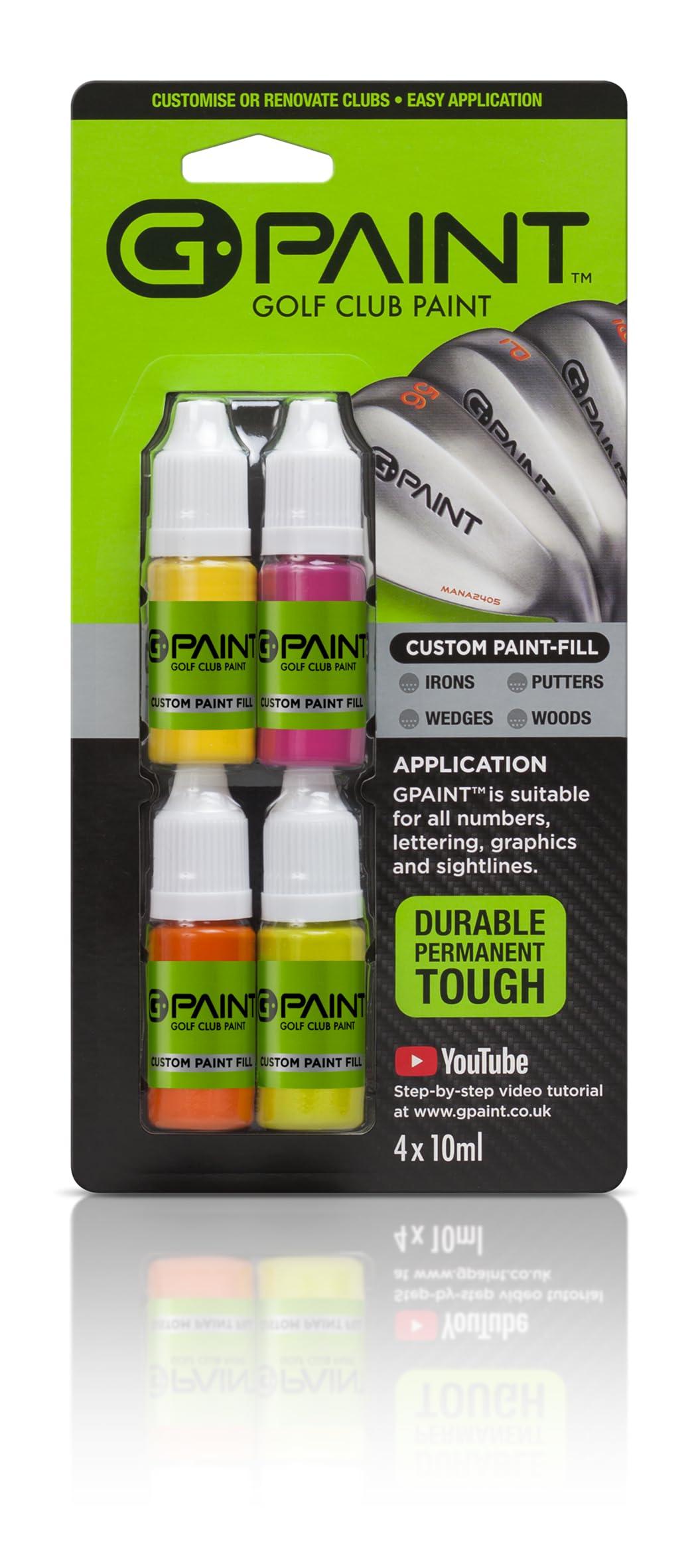 G-Paint G-Paint Golf Club Paint - Touch Up, Fill in, Customize or Renovate Your Clubs - 4 Pack of 10ml Bottles. Yellow, Pink, Orange & Green