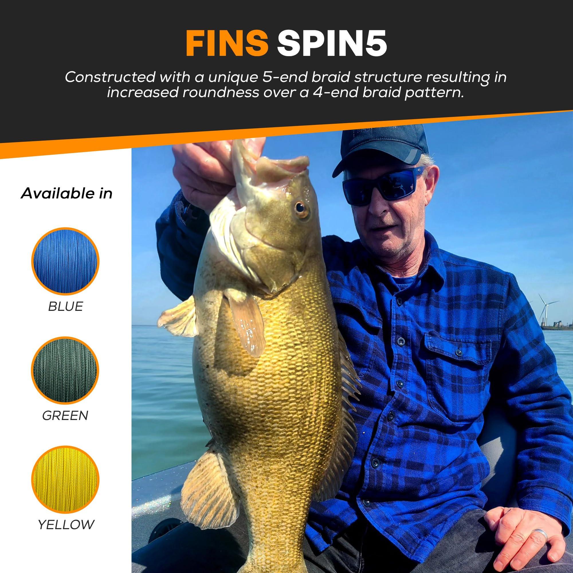 FINS FINS Spin5 Advanced 5-End Braided Fishing Line - USA Made - Superior Roundness for Longer Casts, Ideal for Spinning & Baitcasting Reels - Green - 15 lb - 300 Yds