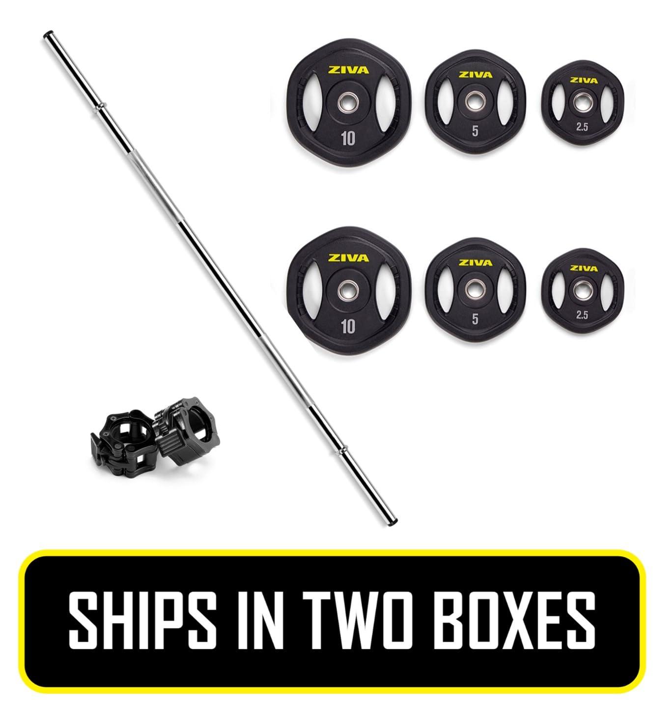 ZIVA ZIVA RPU Adjustable Studio Barbell Weight Set - 6 RPU Weight Discs, 1-pc Knurled Barbell (1.18\"D), 2 x Collars | Bar Fits 1.25\" Plates Only | 40 pounds