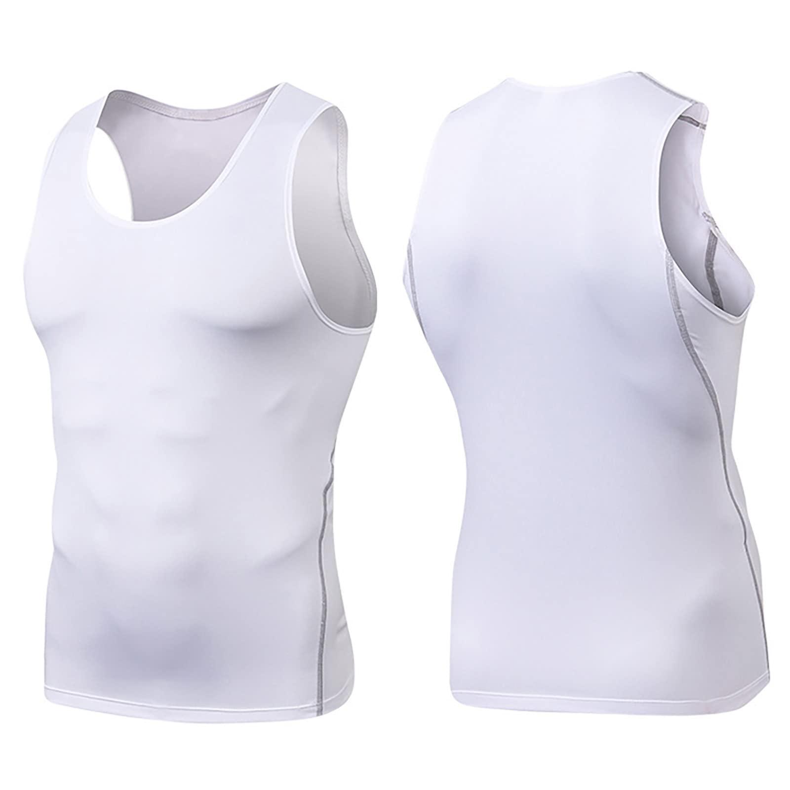 Ymosrh Sleeveless Shirts For Men, Men\'s Athletic Shirts & Tees Men Undershirts Tank Top Mens Muscle Tank Shirts Quick Drying Compression Shirt Slimming Body Shaper Vest Workout Tank Tops (3XL, White-1)