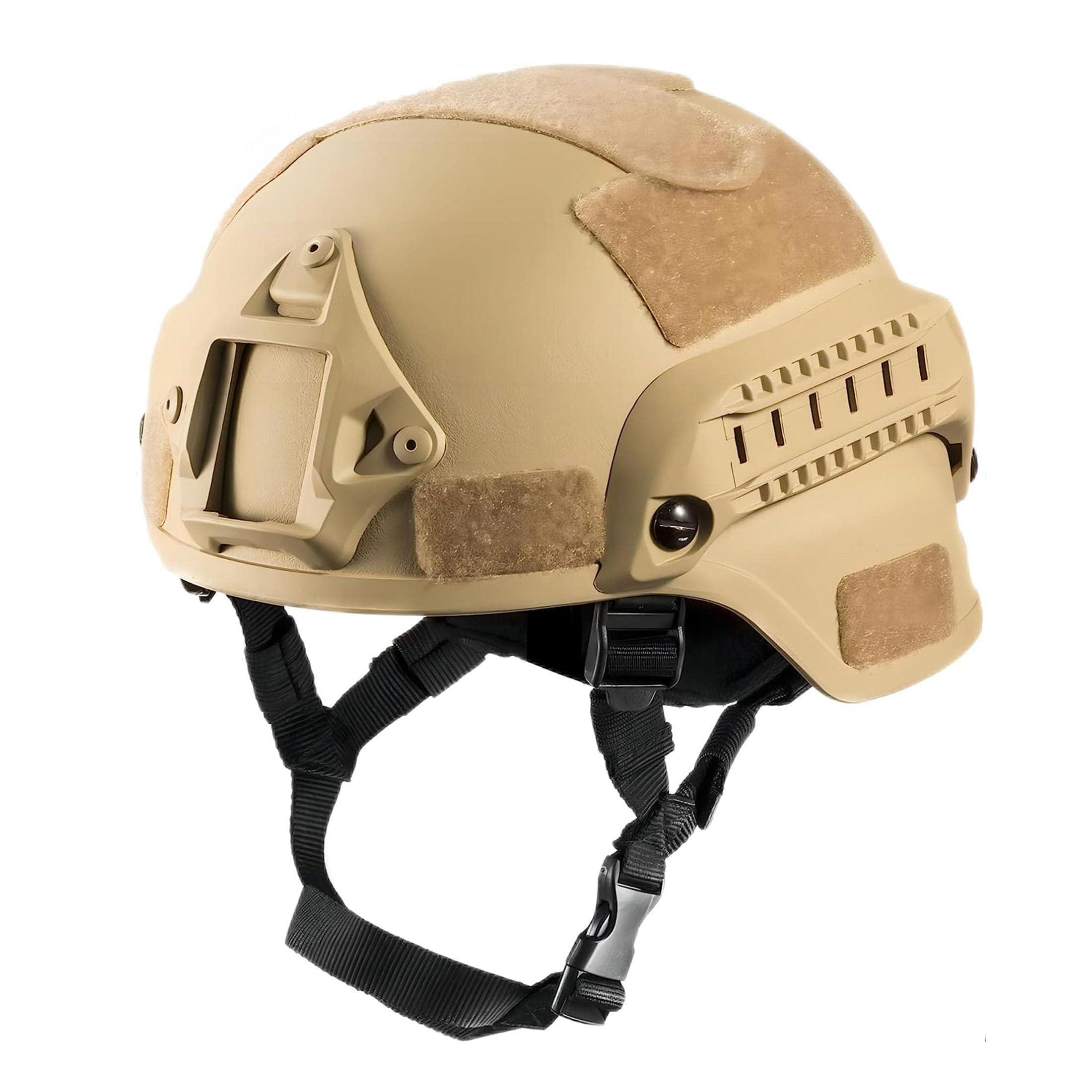 CMAIR4U CMAIR4U Airsoft Helmet Mich 2000 Tactical Helmet with Ear Protection, Front NVG Mount and Side Rail (Tan)