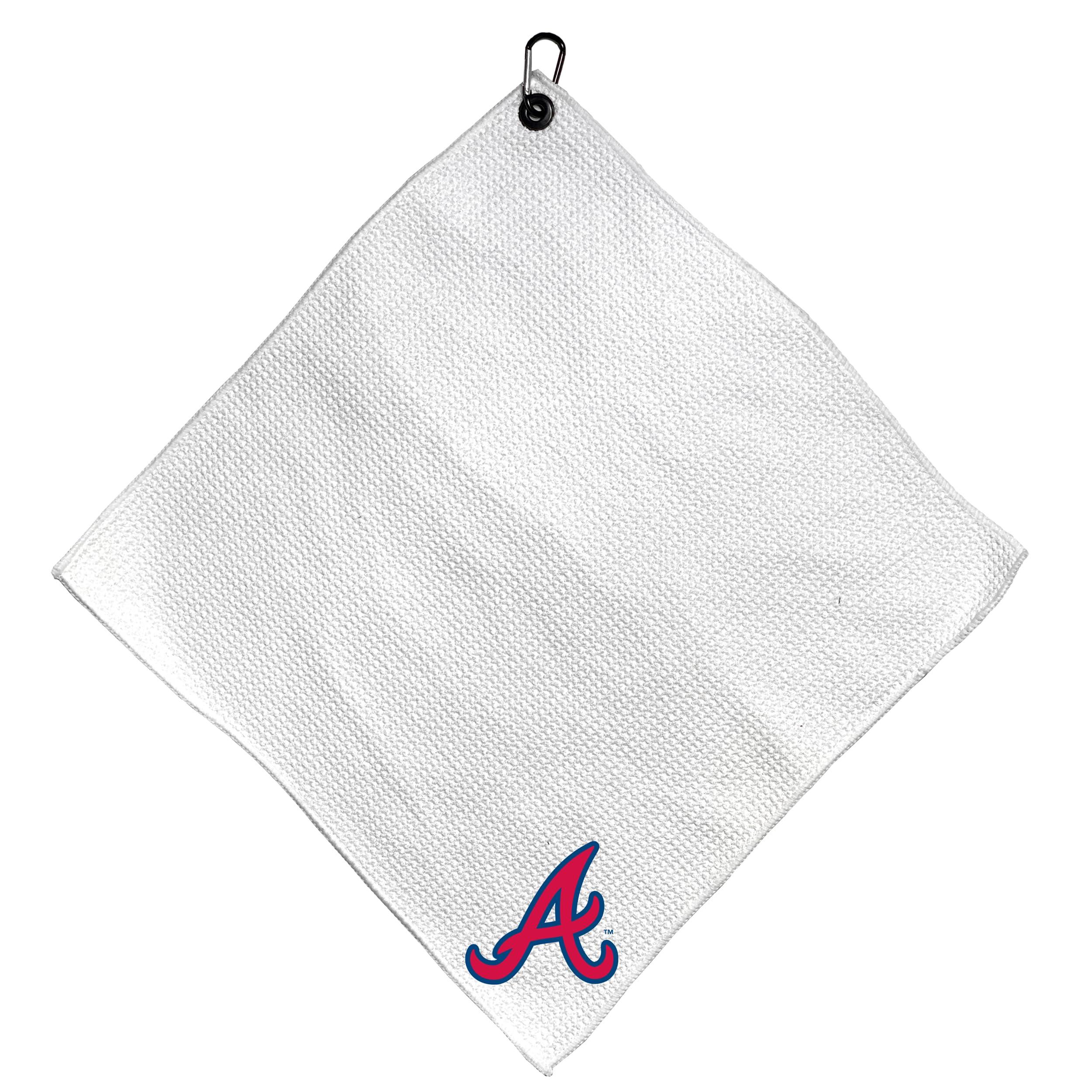 Team Golf Team Golf MLB Atlanta Braves Microfiber Towel - 15\" X 15\" (White) with Carabiner Clip, Premium Microfiber with Deep Waffle Pockets - Superior Water Absorption & Quick Dry Golf Cleaning Towel