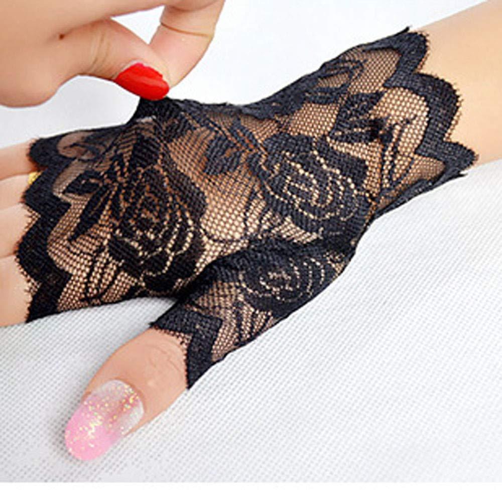 Tvoip Tvoip 1 Pair Womens Sun Protection Driving Half Finger Gloves Charming Sexy Lady Girl Lace Party Costume Fingerless Gloves (Black)