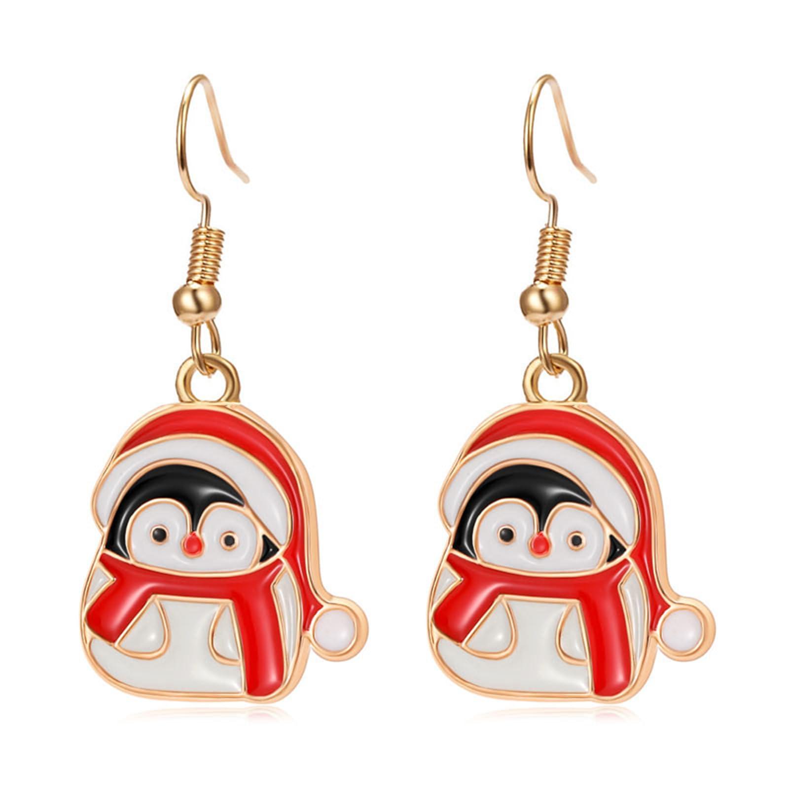 MALOYANVE MALOYANVE Christmas Earrings for Women Christmas Trees Bow Snowflake Bells Elk Candy Drop Dangle Earrings Holiday Stud Earrings with Xmas Organza Party Jewelry Gifts (Christmas Penguin)
