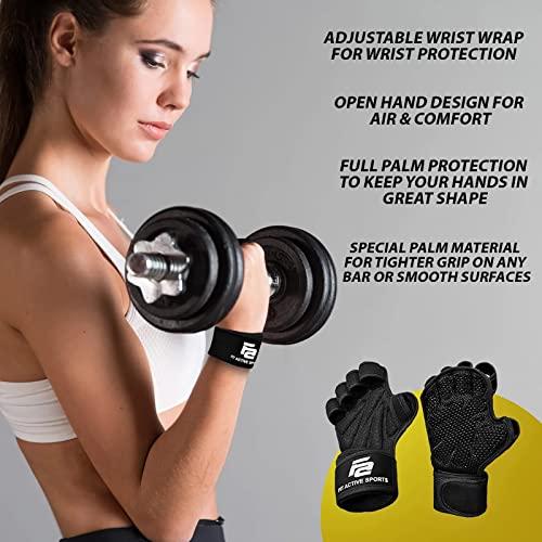 Fit Active Sports Fit Active Sports Ventilated Weight Lifting Gloves with Built-in Wrist Wraps, Workout Fingerless Gloves for Men and Women, Suitable for Gym Fitness, Cross Training, Etc | Large