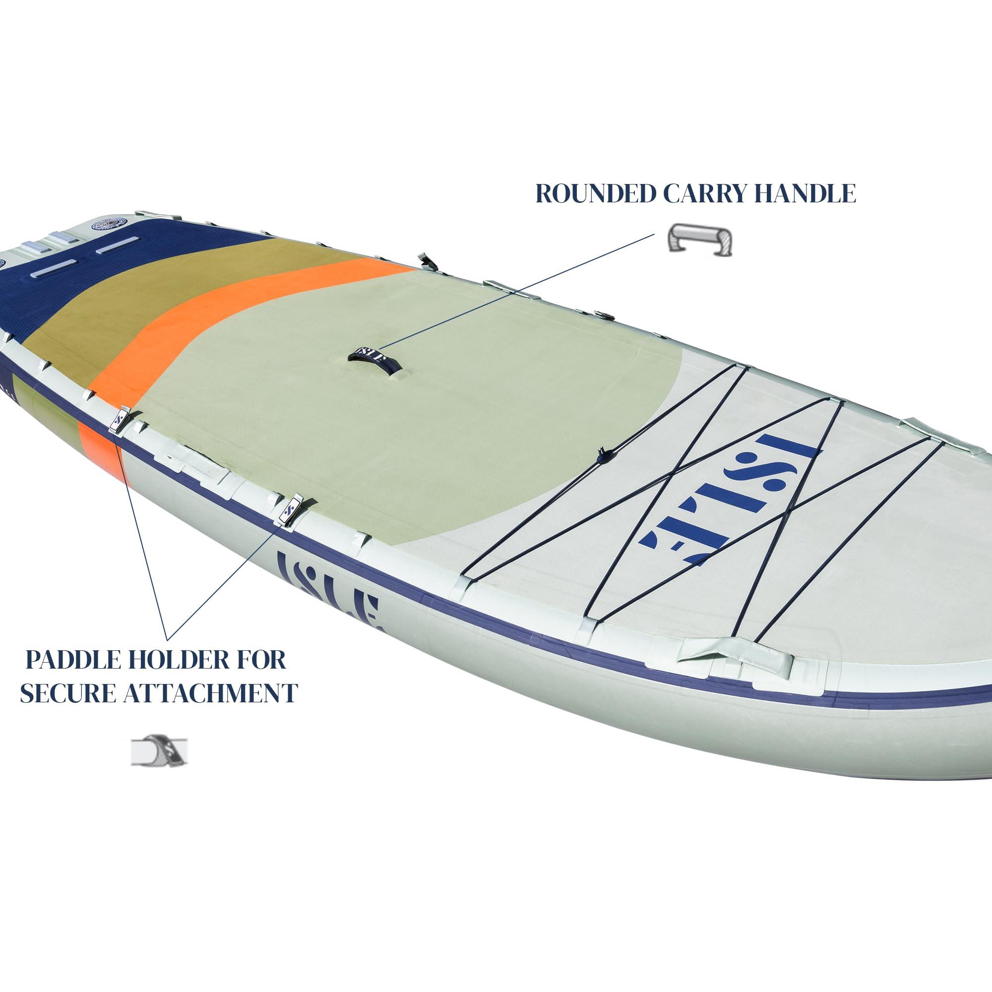 ISLE Surf and SUP ISLE Megalodon Inflatable Stand Up Paddle Board & iSUP Bundle Accessory Pack - Durable, Lightweight, Stable 12' L x 45" W x 8" (Seafoam/Coral/Navy, 12')