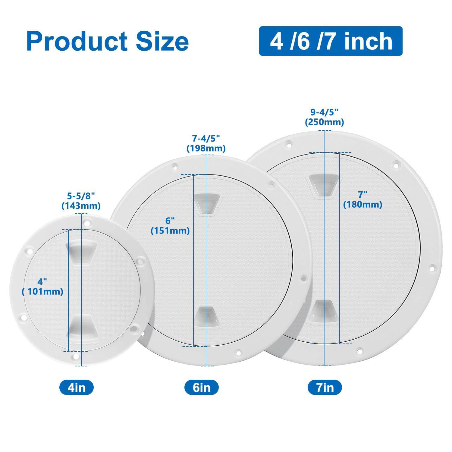 Amarine Made Amarine Made Boat Round Non Slip Inspection Hatch Detachable Cover and Pre-drilled Holes in Deck Plate Easily to Install Cut Out Dia:7-1/2\" Outside Dia: 9-4/5\"