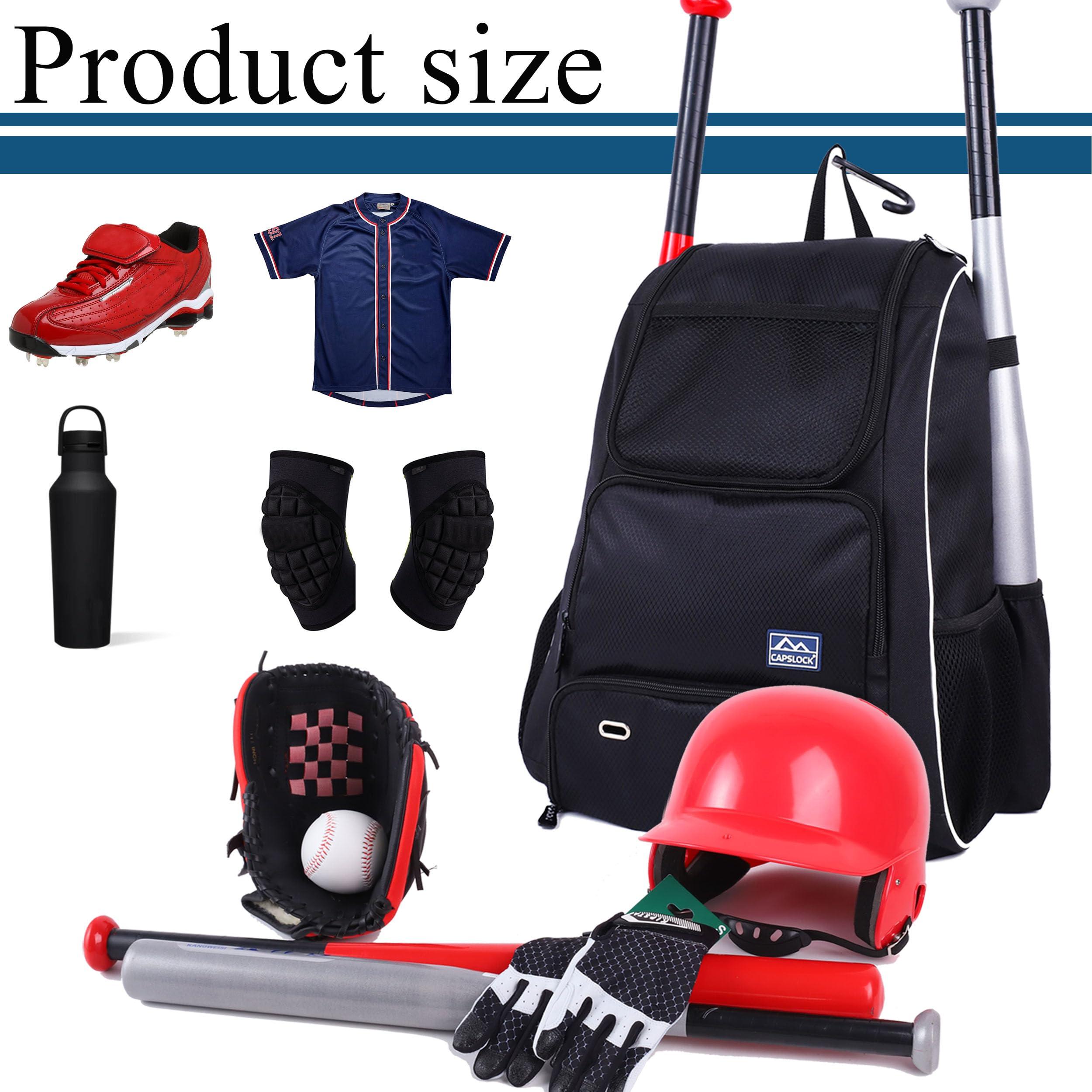 CapsLock Baseball Bat Bag Backpack,T-Ball & Softball Bat Bag with Shoes Compartment for Youth and Adult, Lightweight Baseball Bag with Fence Hook Hold Bat, Batting Mitten, Helmet, Caps, Teeball Gear