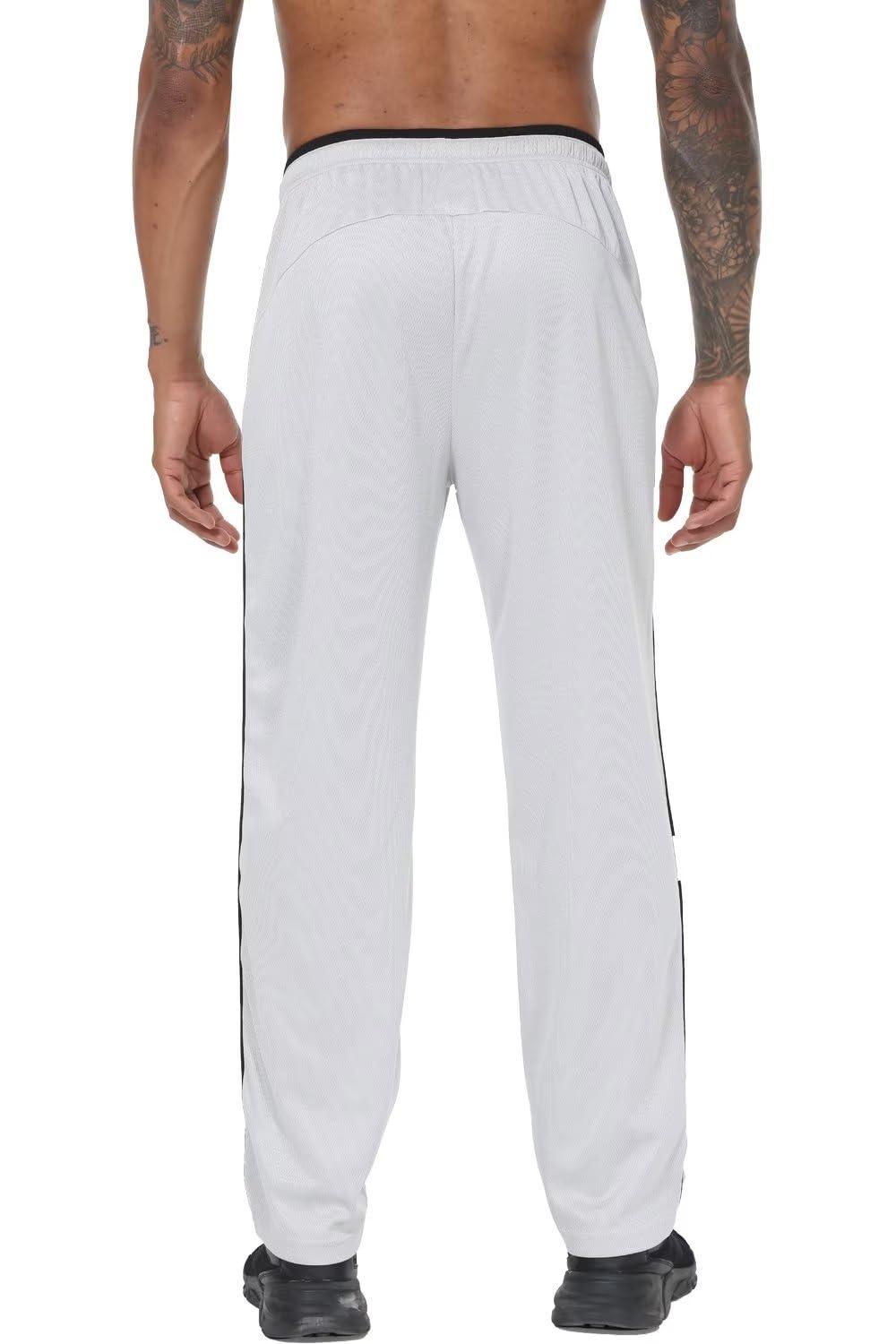 NEIKU NEIKU Mens Lightweight Sweatpants with Pockets Open Bottom Mesh Athletic Pants for Running LightGrey/Black XL