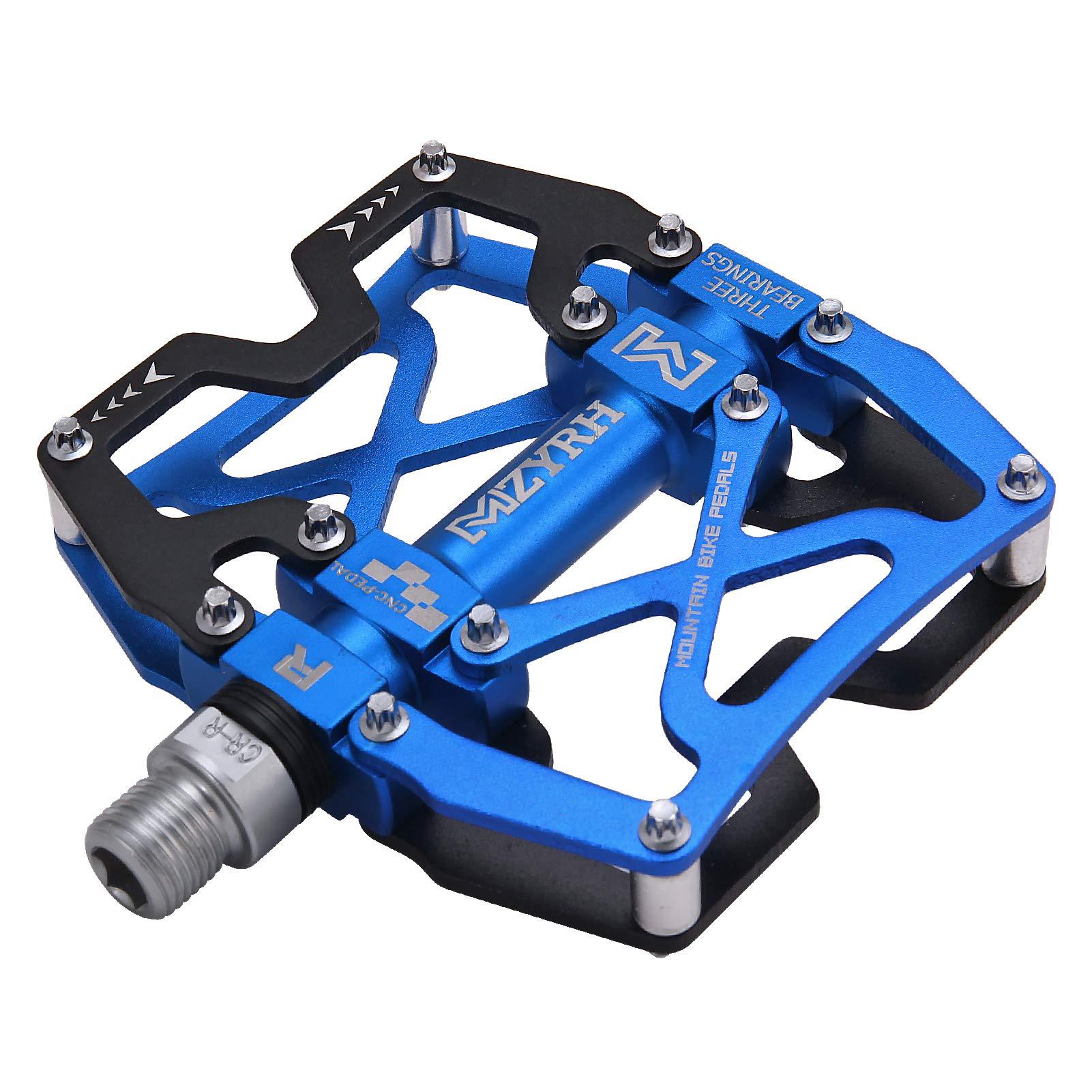 MZYRH MZYRH Mountain Bike Pedals, Ultra Strong Colorful CNC Machined 9/16" Cycling Sealed 3 Bearing Pedals(Black Blue 3 Bearings)