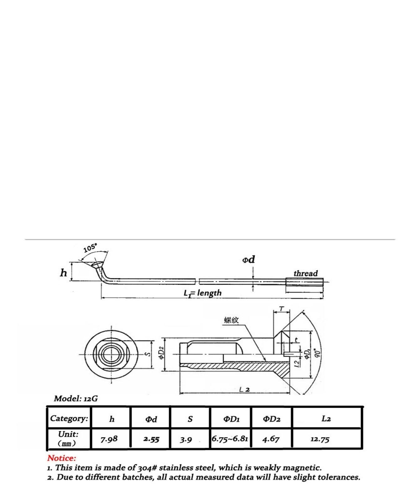 WHAiYAN WHAiYAN 5 Pcs Spokes 12G /108~225MM Nipples End Caps Tip Stainless Steel E-Bike Parts Accessories (Color : 12G 213mm 5pcs)