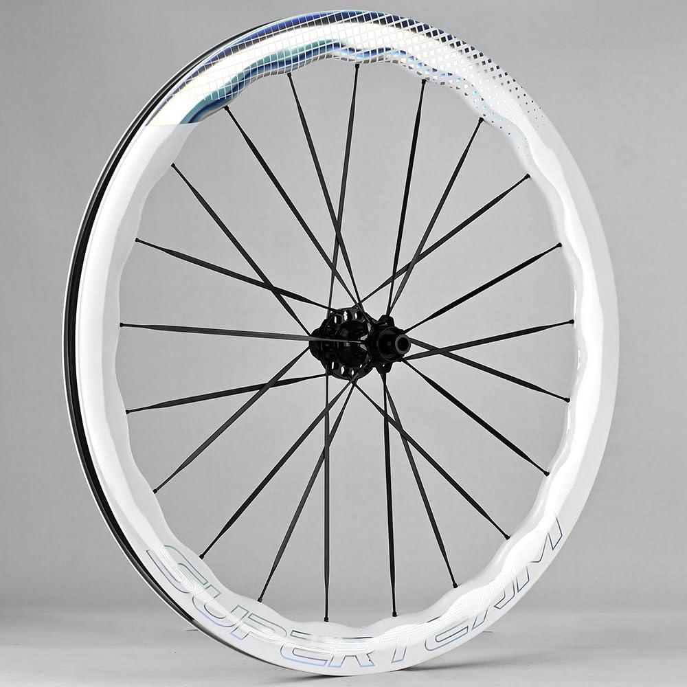 SUPERTEAM SUPERTEAM Carbon Spokes Tubeless Wheelset 50-28mm White Painting Wheels with Ratchet System Hub (FIT for SHIMAN0 8-12 Speed, Thru-Axle Type 12 * 100/12 * 142mm)