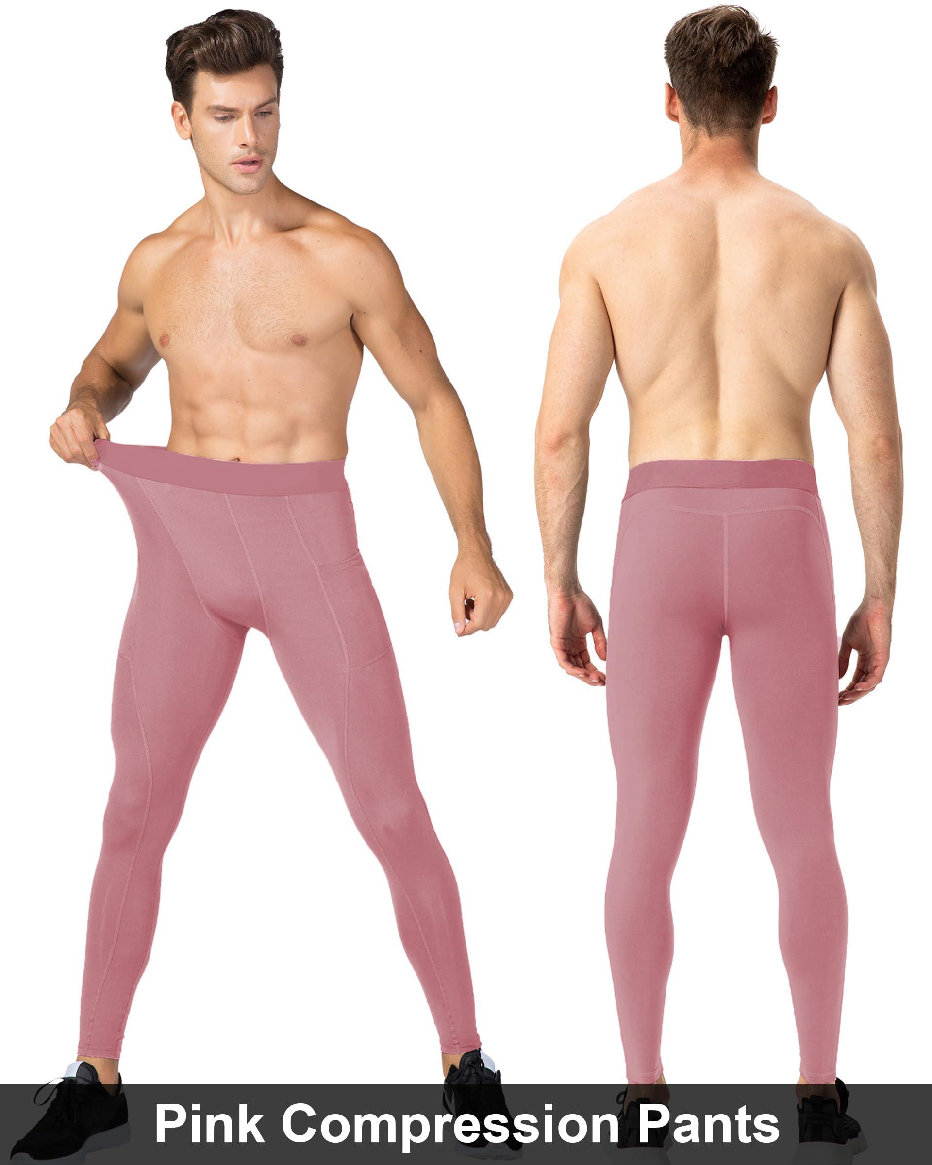 SPVISE SPVISE Pink Compression Pants Men Workout Yoga Leggings Running Athletic Sports Basketball Tights Baselayer Bottoms Cool Dry
