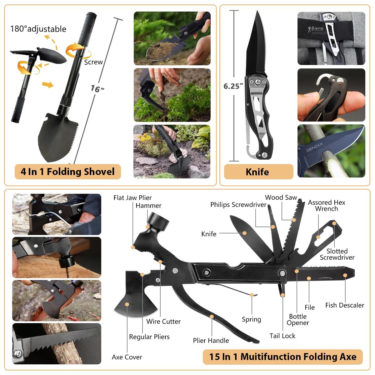 HIHEGD Survival Kit, 250Pcs Survival Gear First Aid Kit with Molle System Compatible Bag and Emergency Tent, Emergency Kit for Earthquake, Outdoor Adventure, Hiking, Hunting, Gifts for Men Women