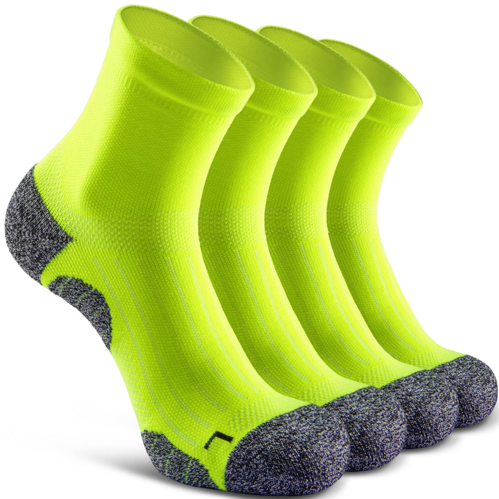SITOISBE SITOISBE Quarter Compression Socks for Men Women, Cushioned Running Hiking Socks, Large, Hi-viz Yellow (4 Pairs)