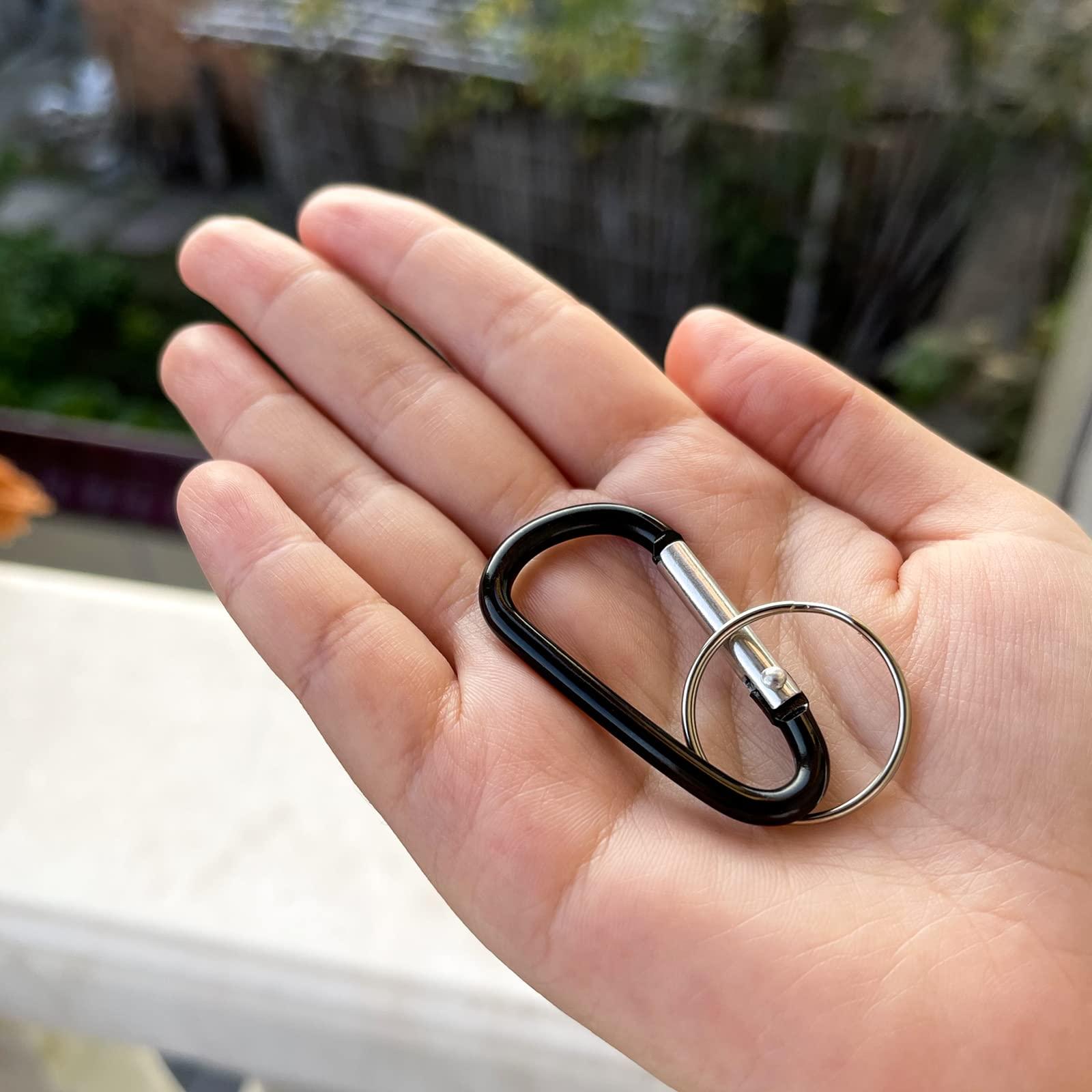 XIECHANEE XIECHANEE 30PCS Aluminum Carabiner Clips, 2\" D Shape Spring Snap Hooks Carabiner with 30PCS Keyring Keychain Hook, Black