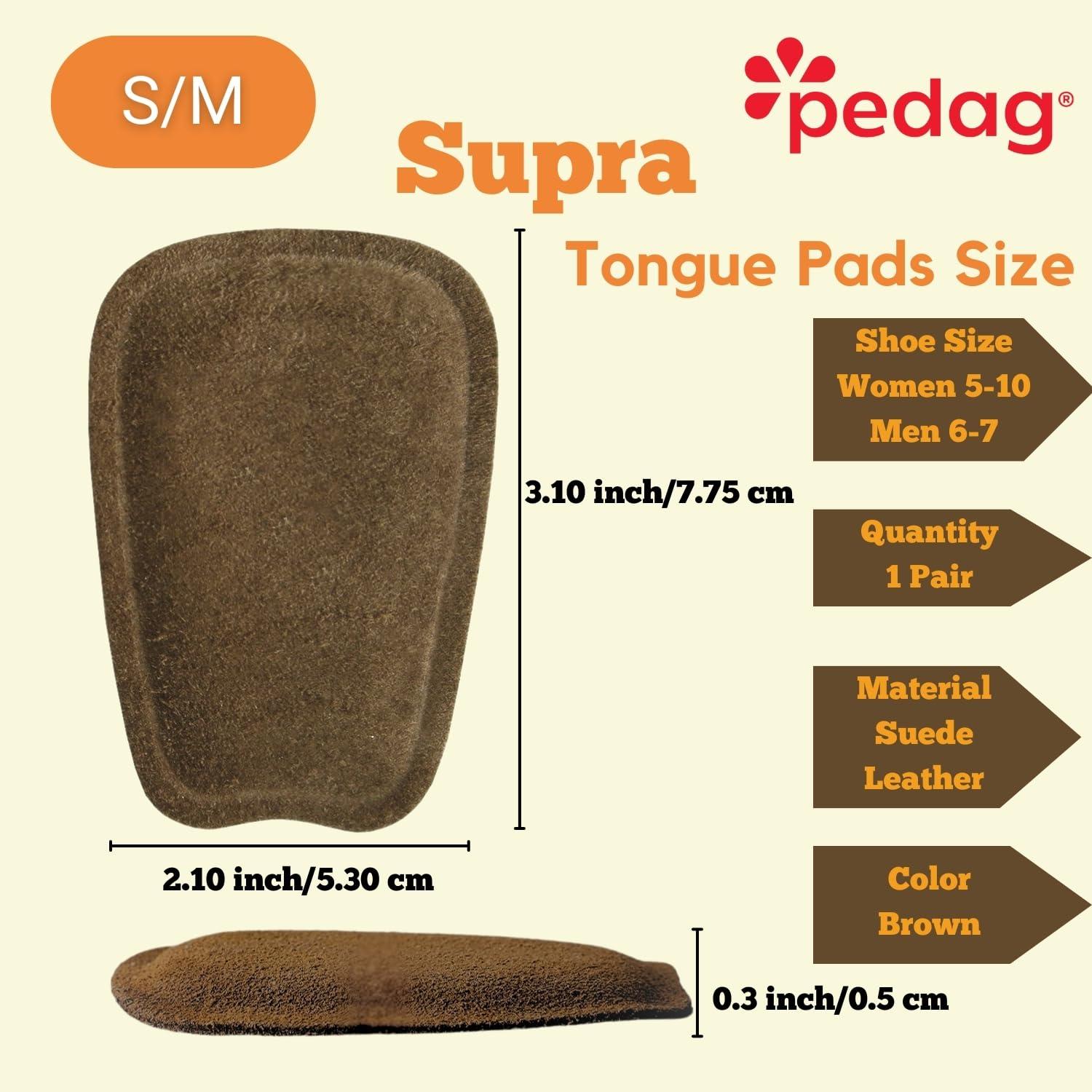 pedag pedag Supra | German Handmade Shoe Tongue Pads | Soft Suede Leather and Memory Foam Shoe Padding | Solves Loose Shoes Problem | 1 Pair, Small/Medium Size