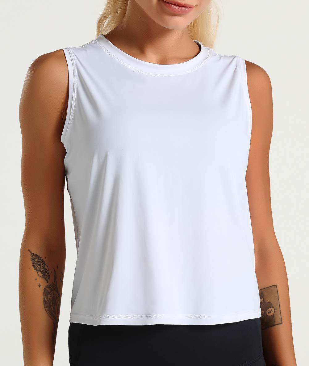 Dragon Fit Dragon Fit Women Sleeveless Yoga Tops Workout Cool T-Shirt Running Short Tank Crop Tops (White, X-Small)