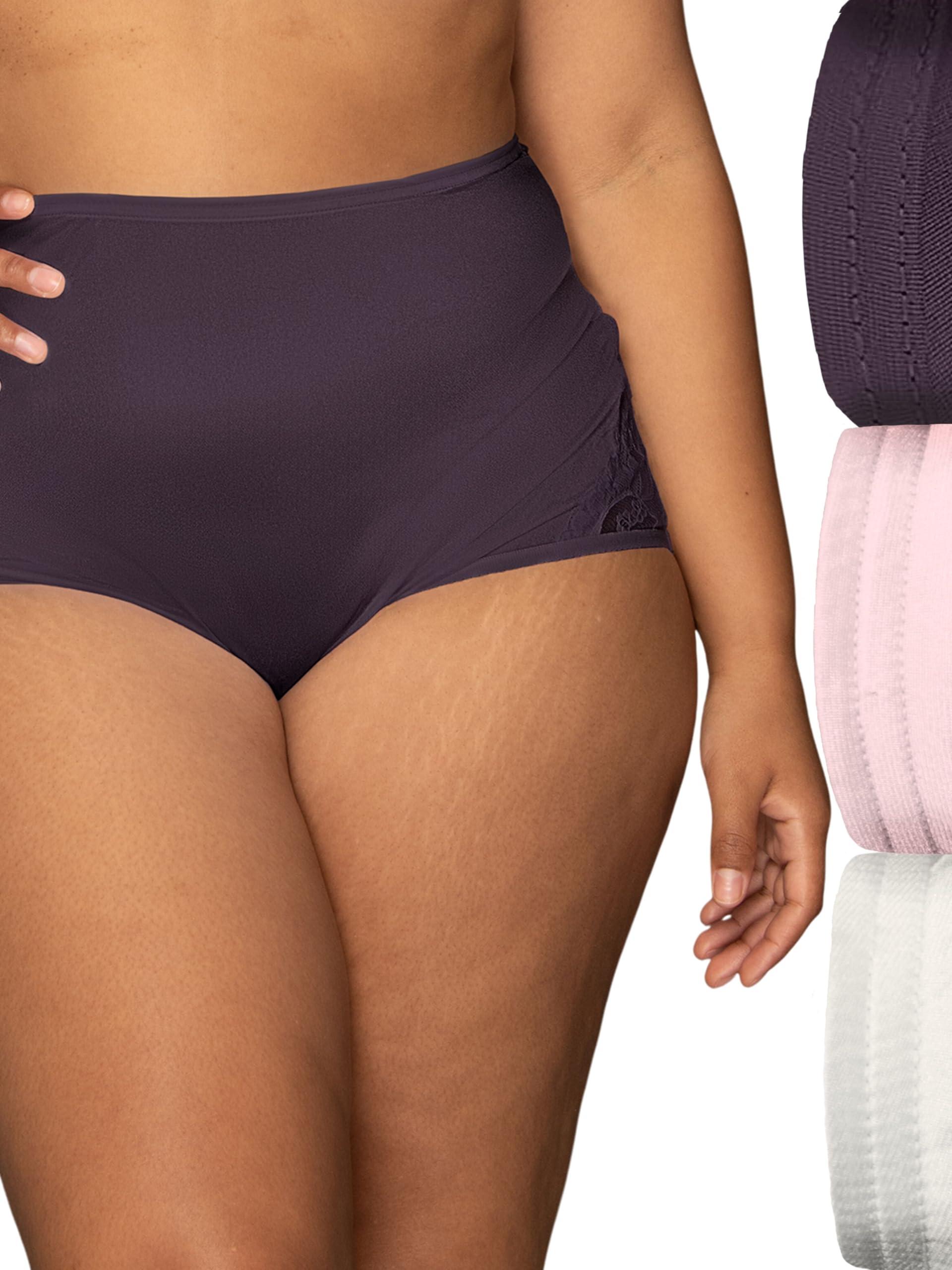 Vanity Fair Vanity Fair Women's High Waisted Underwear, Full Coverage Ladies Panties, Perfectly Yours Briefs, Nylon Lace-3 Pack-Midnight Plum/Enchanted Mauve/Fawn, 6