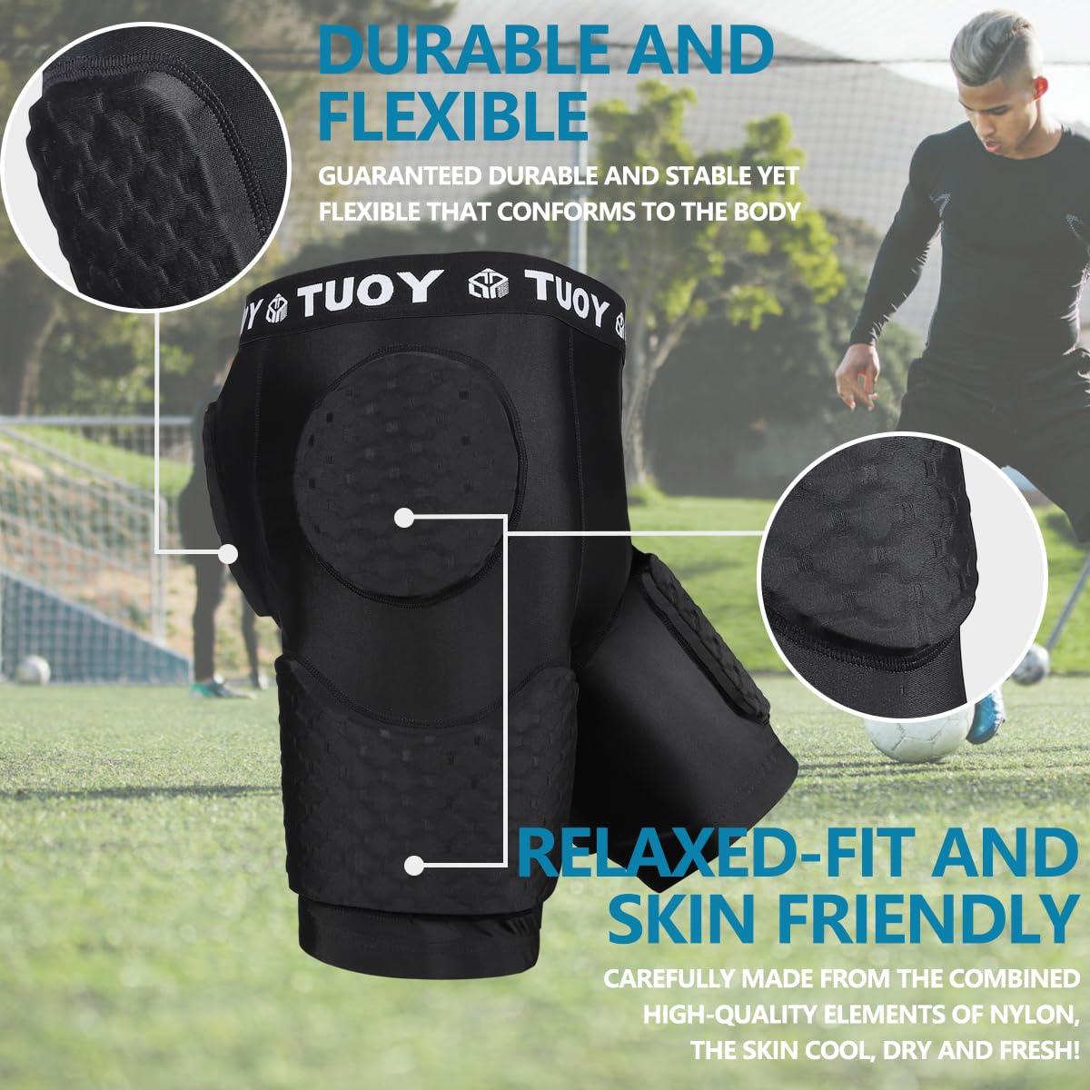 Dialudon Dialudon Football Girdle Adult Padded Compression Shorts 5-Pads Girdle Hip and Thigh Protector for Baseball Football Basketball Black