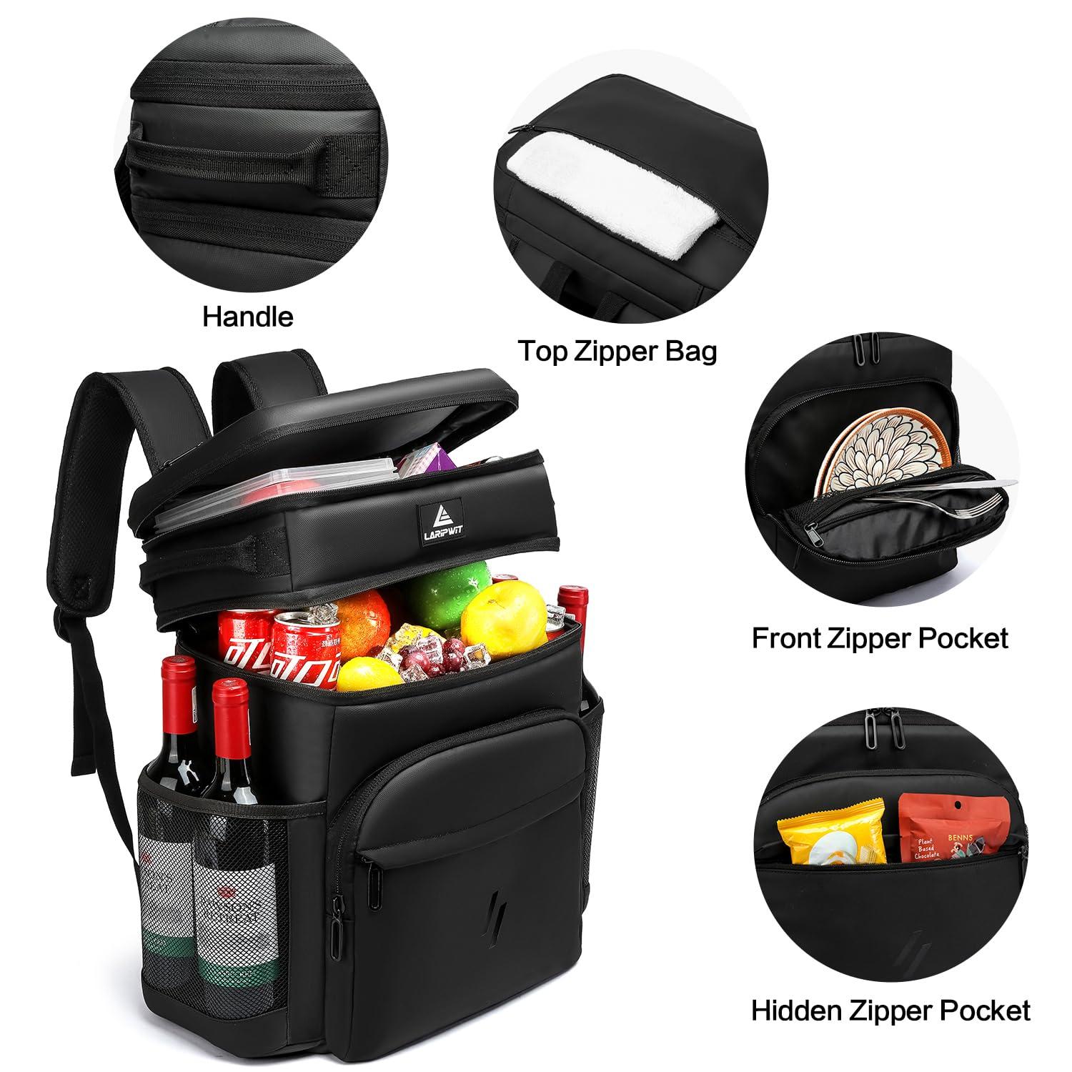 Laripwit Laripwit 54 Cans Backpack Cooler Insulated Leak-Proof Large Leather Cooler Backpack Double Deck Lunch Backpack for Men Women - Perfect Soft Cooler Bag for Work, Camping, Picnic, Beach, Hiking