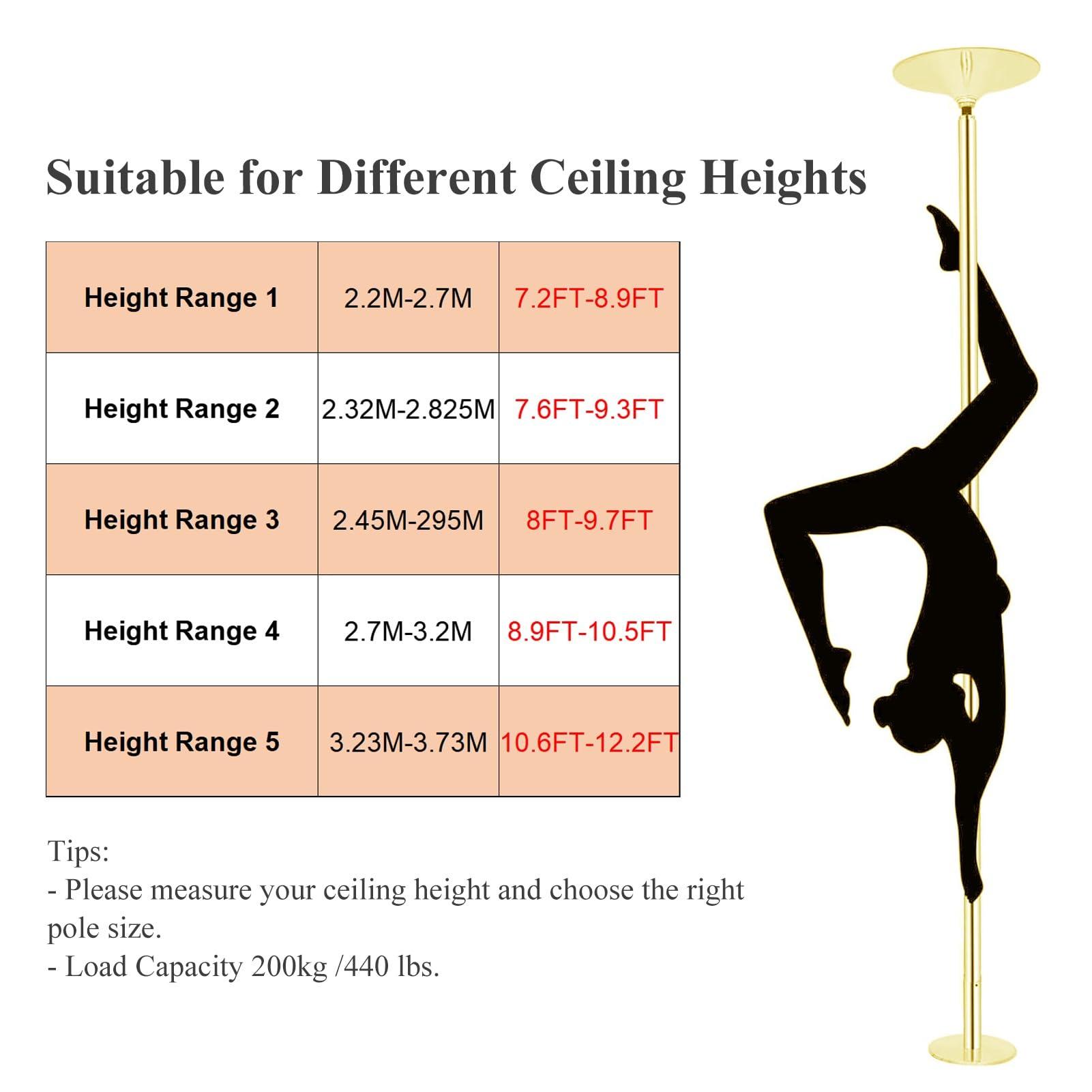 JYDQMOLS Adjustable Height Spinning Pole Gold Portable Dance Pole Kit, Heavy Duty Spinning Steel Pole Apartment Friendly, Living Room/Bedroom/Party Stripper Pole 7.2ft to 12.2ft(2.2M-2.7M(7.2FT-8.9FT))