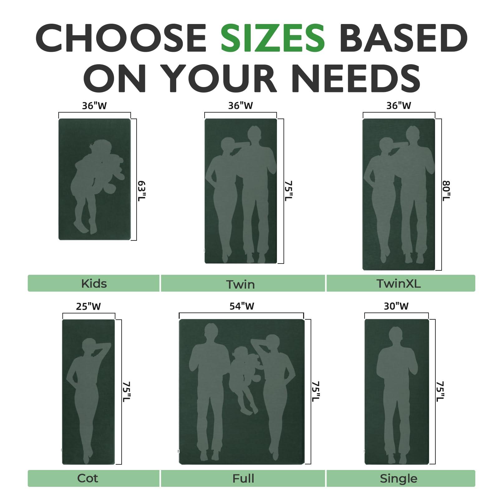 Kingfun Kingfun 3 Inch CertiPUR-US Memory Foam Camping Mattress, Waterproof Roll up Sleeping Pad for Adults, Comfortable Thick Floor Sleeping Mats for Car Truck Tent with Removable Travel Bag,Green