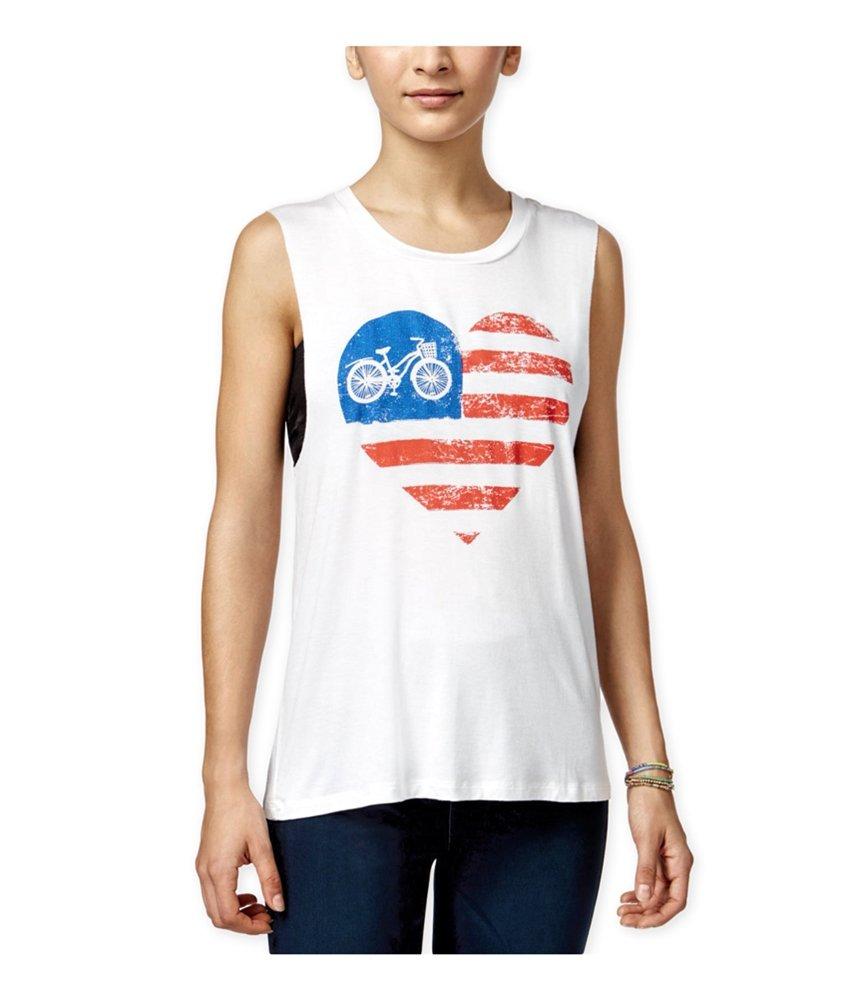 MISS CHIEVOUS/AROUND THE WORLD APP Miss Chievous Clothing Womens American Flag Bike Tank Top, White, Small