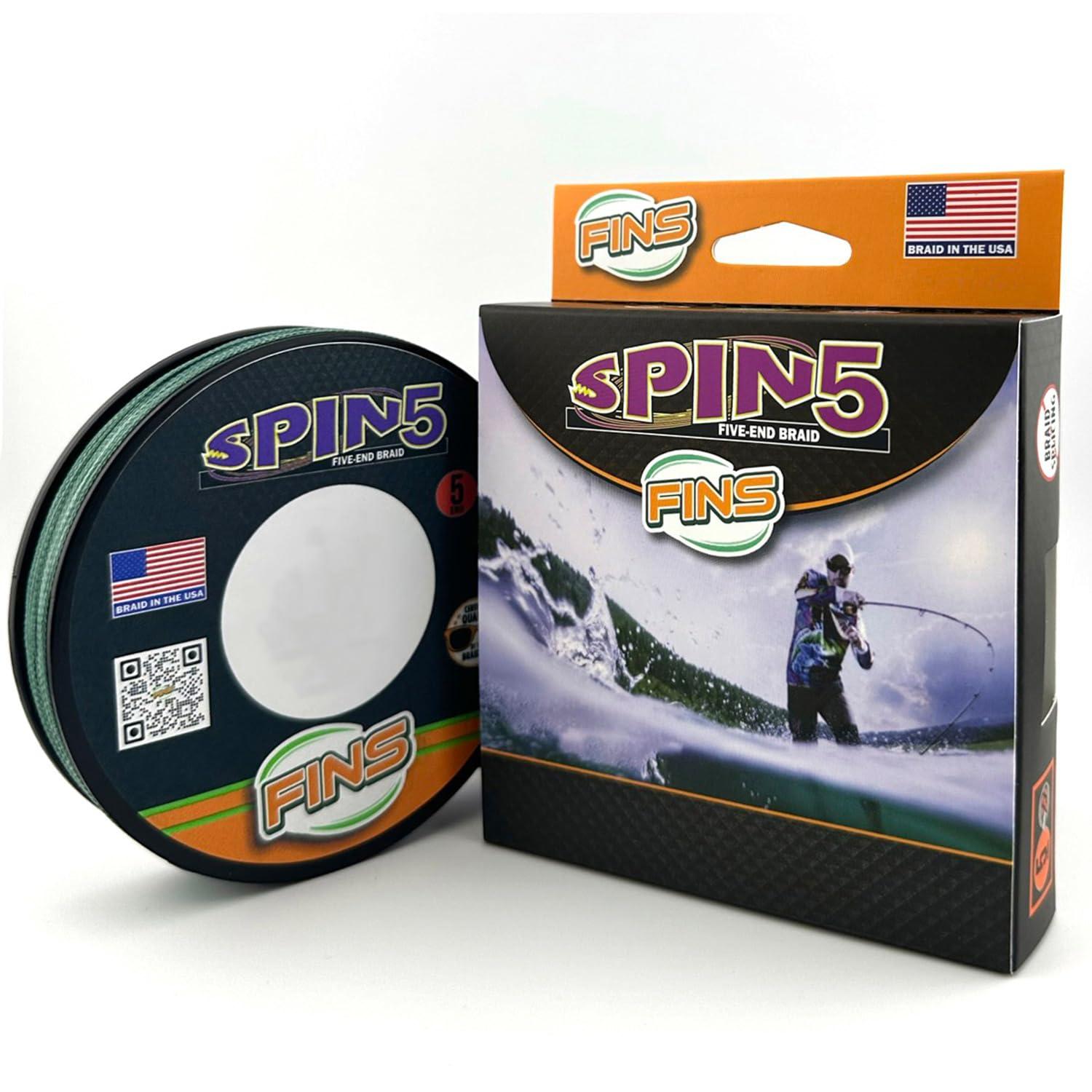 FINS FINS Spin5 Advanced 5-End Braided Fishing Line - USA Made - Superior Roundness for Longer Casts, Ideal for Spinning & Baitcasting Reels - Green - 15 lb - 300 Yds