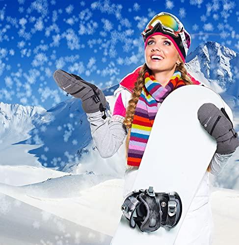 ANDORRA ANDORRA Women Snowboard Gloves Zipper Pocket Water Proof Touchscreen Mittens for Women, Grey, S/M